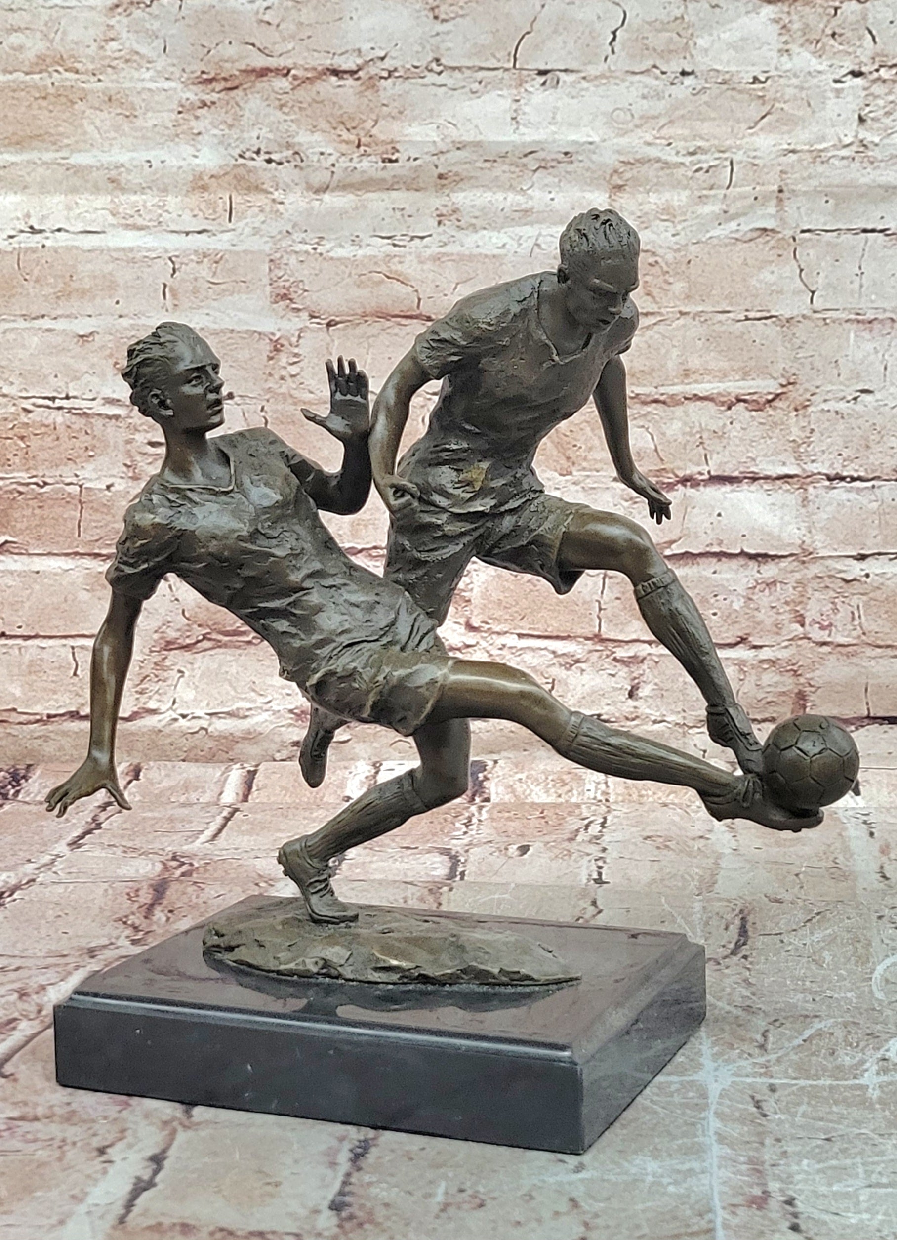 Signed Miguel Lopez Bronze Soccer Players Figurine Fine Art Collectible