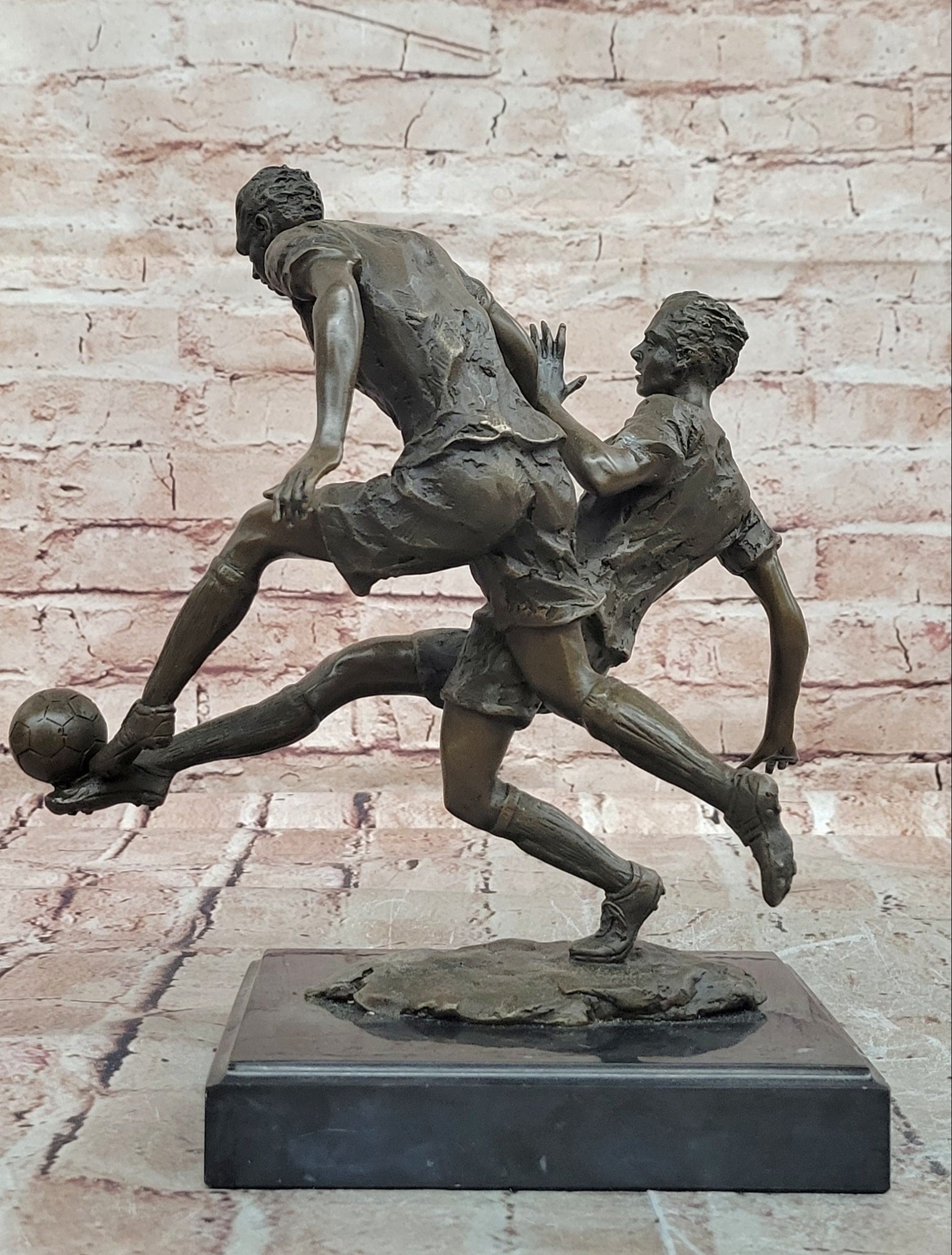 Signed Miguel Lopez Bronze Soccer Players Figurine Fine Art Collectible