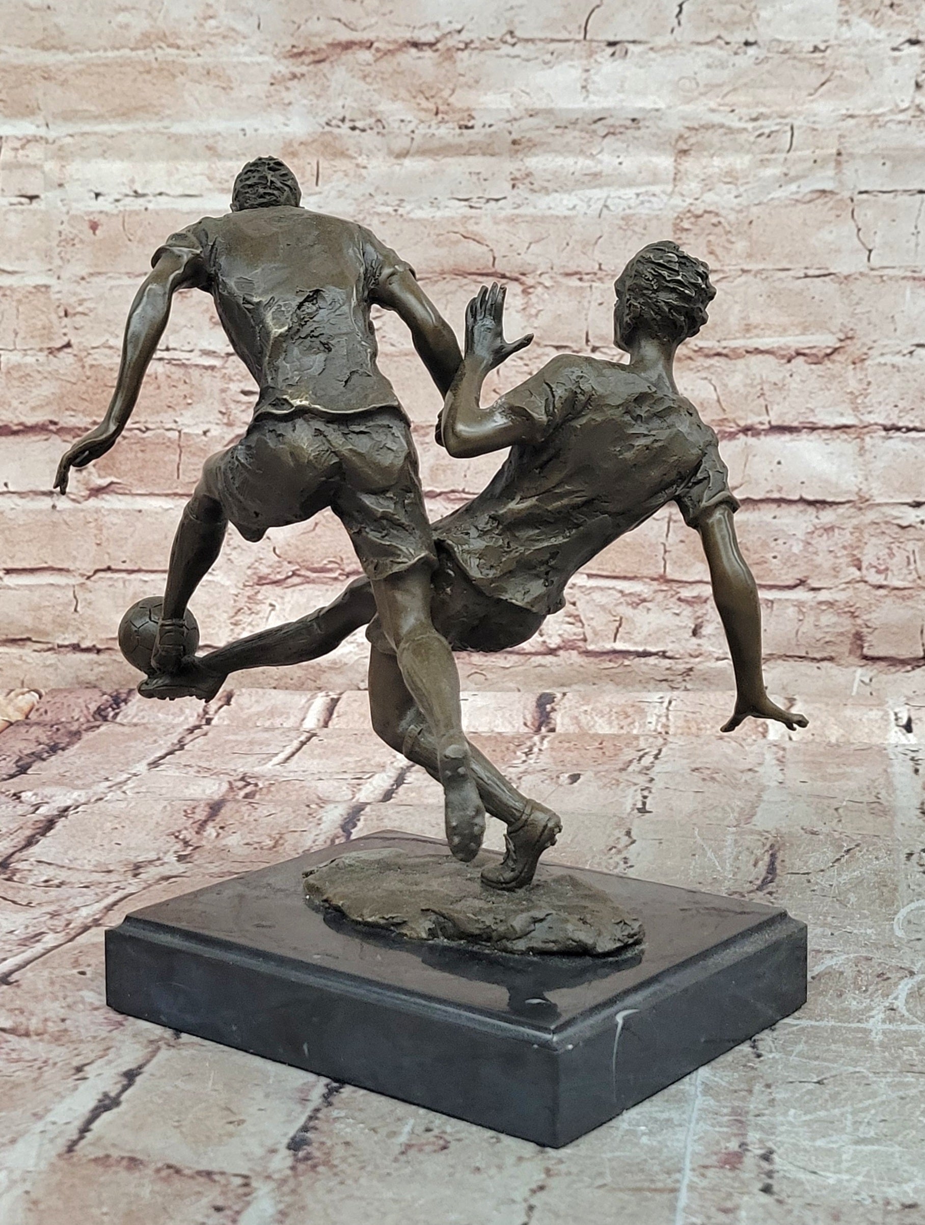 Signed Miguel Lopez Bronze Soccer Players Figurine Fine Art Collectible