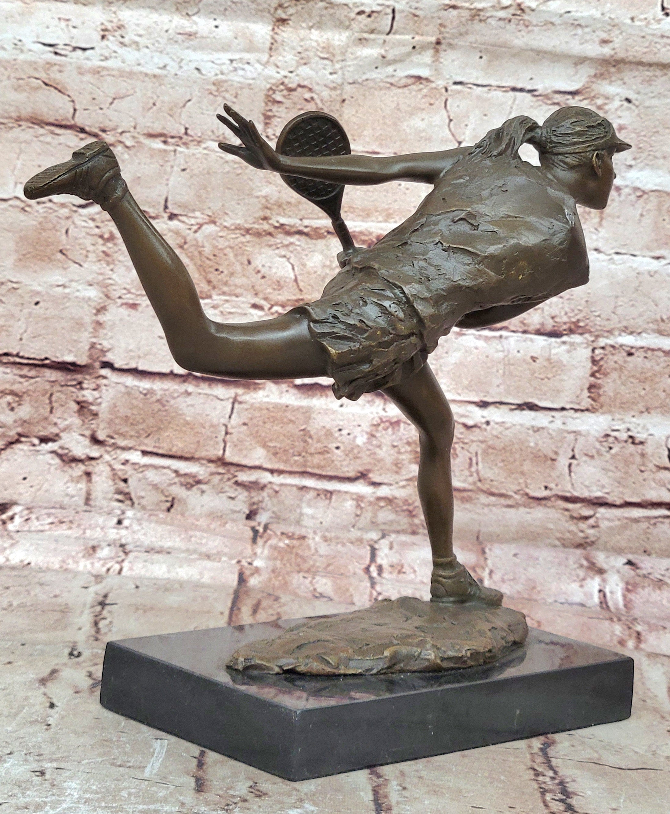 Bronze Trophy Sport Memorabilia Collectible Girl Tennis Player Bronze Sculpture