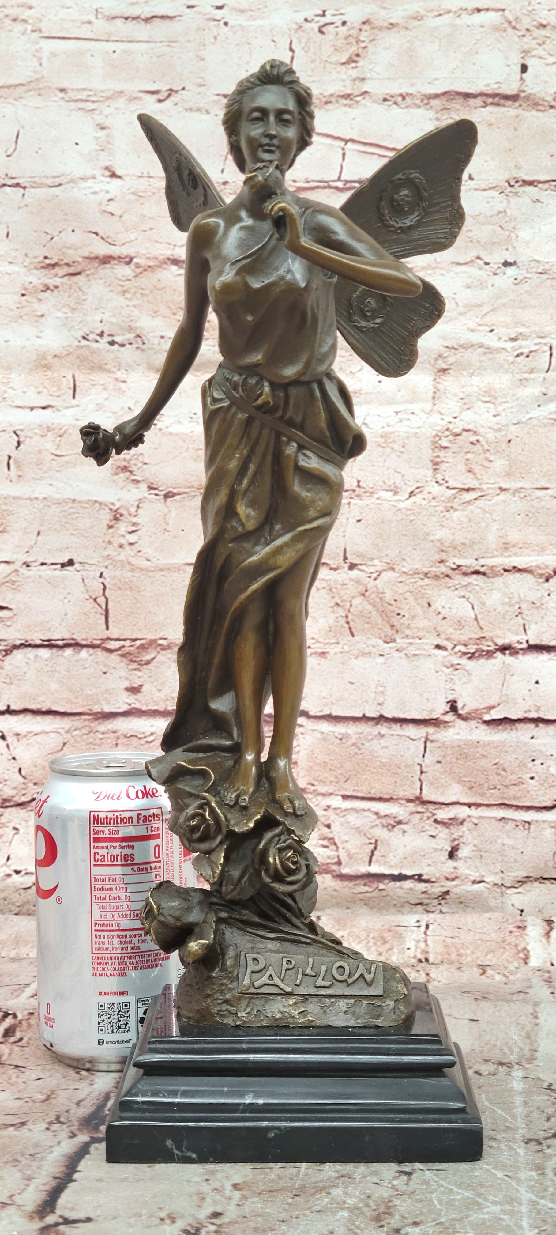 Signed Bronze Fairy with Flower Figurine Romantic Fine Art Display Piece
