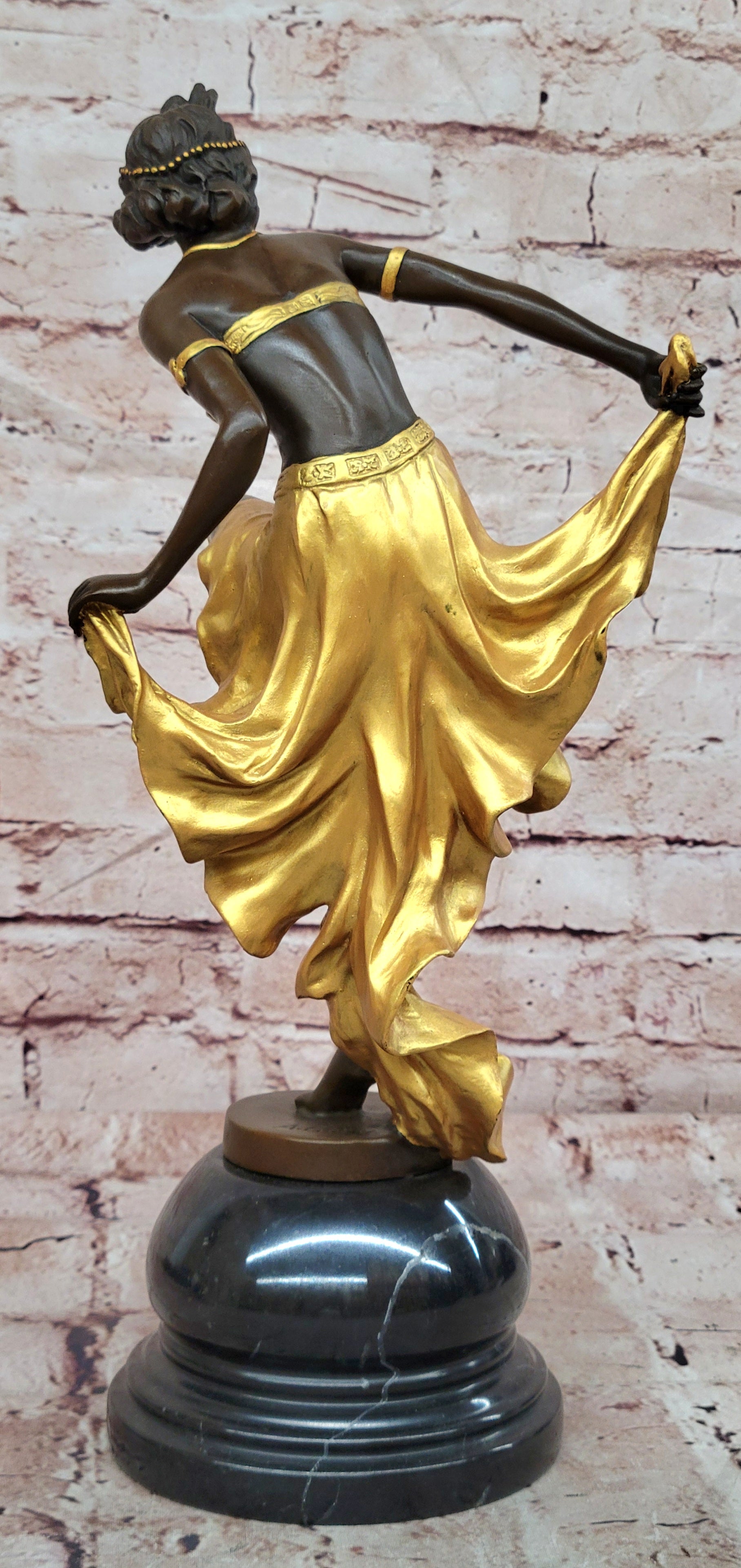 Bronze Art Nouveau Dancer Sculpture Gory Style Gold Accent Collectible Statue