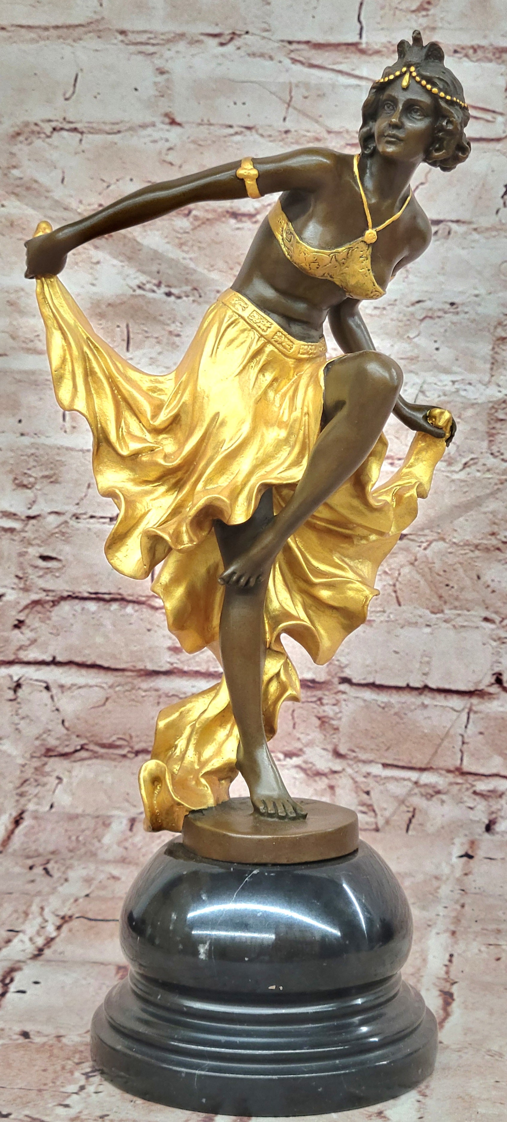 Bronze Art Nouveau Dancer Sculpture Gory Style Gold Accent Collectible Statue