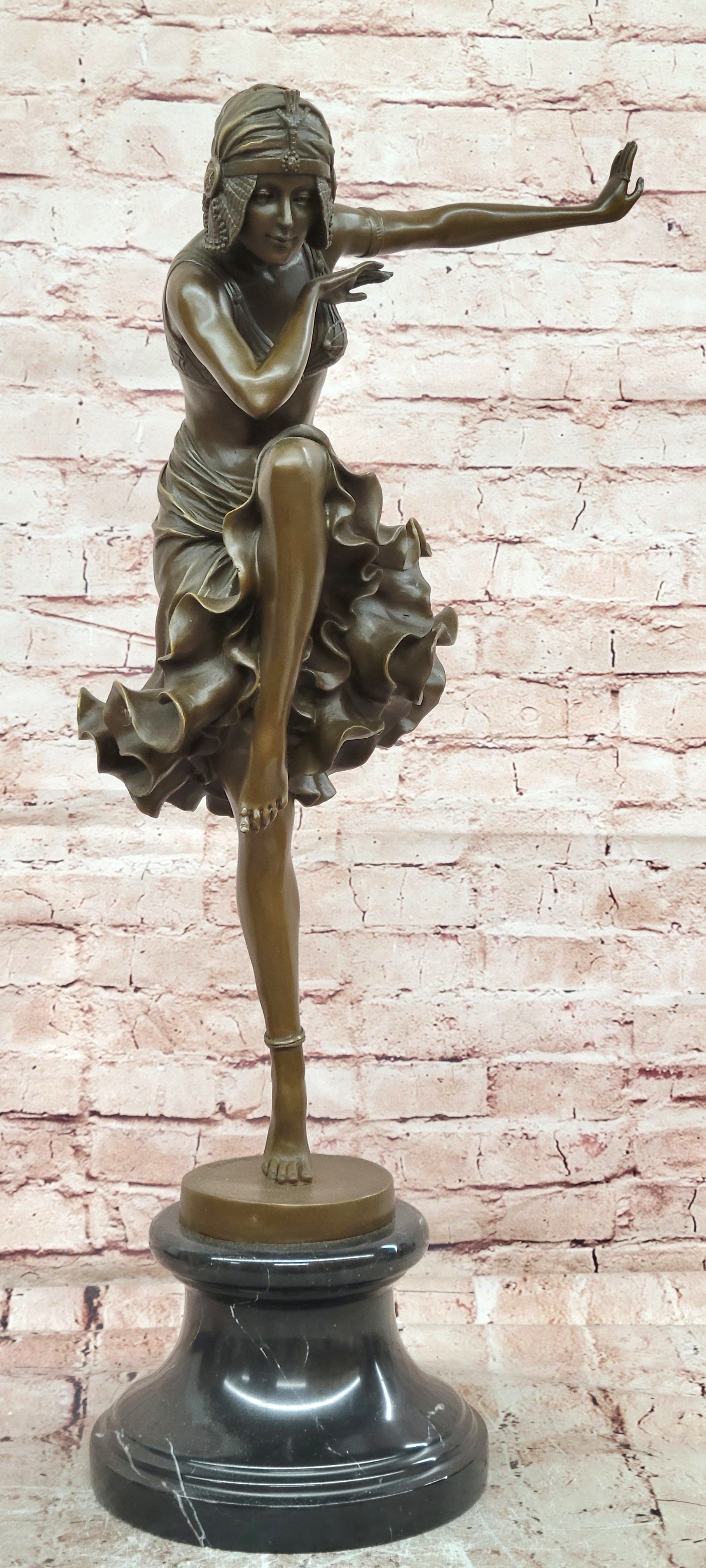 Art Deco/ Nouveau Sexy Dancer by Romanian Artist Chiparus Bronze Sculpture 27 Tall