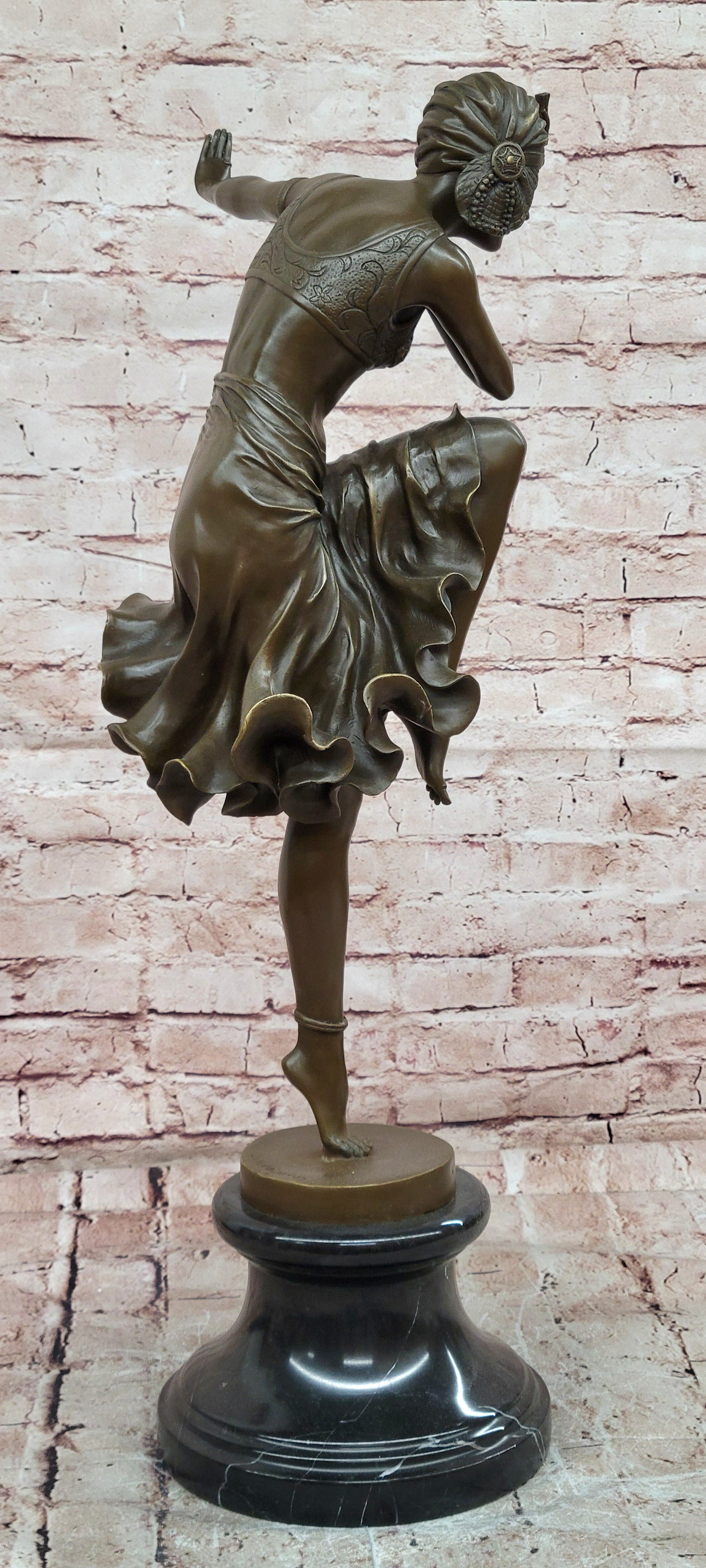 Art Deco/ Nouveau Sexy Dancer by Romanian Artist Chiparus Bronze Sculpture 27 Tall