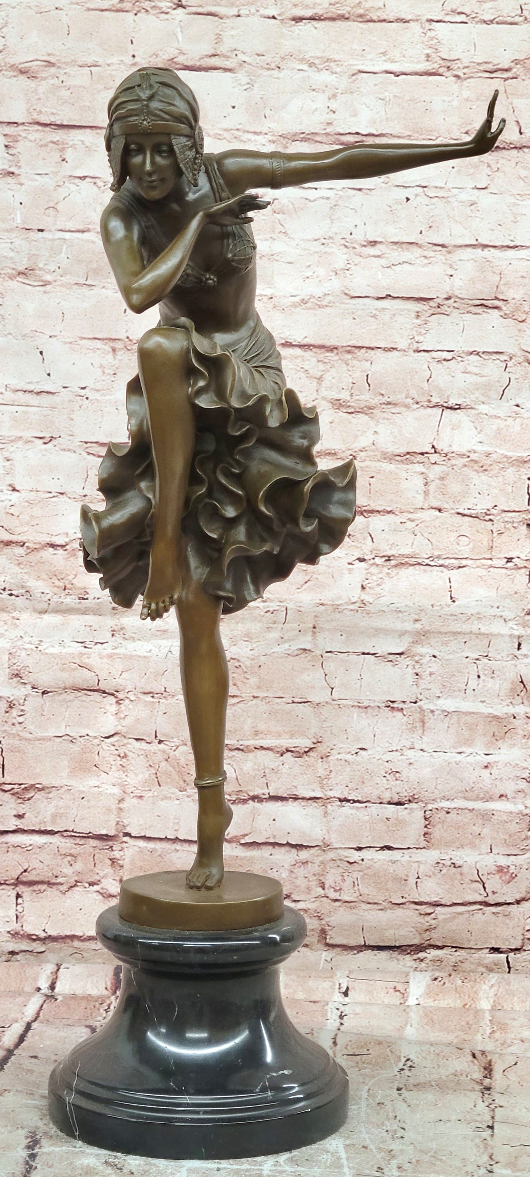 Art Deco/ Nouveau Sexy Dancer by Romanian Artist Chiparus Bronze Sculpture 27 Tall