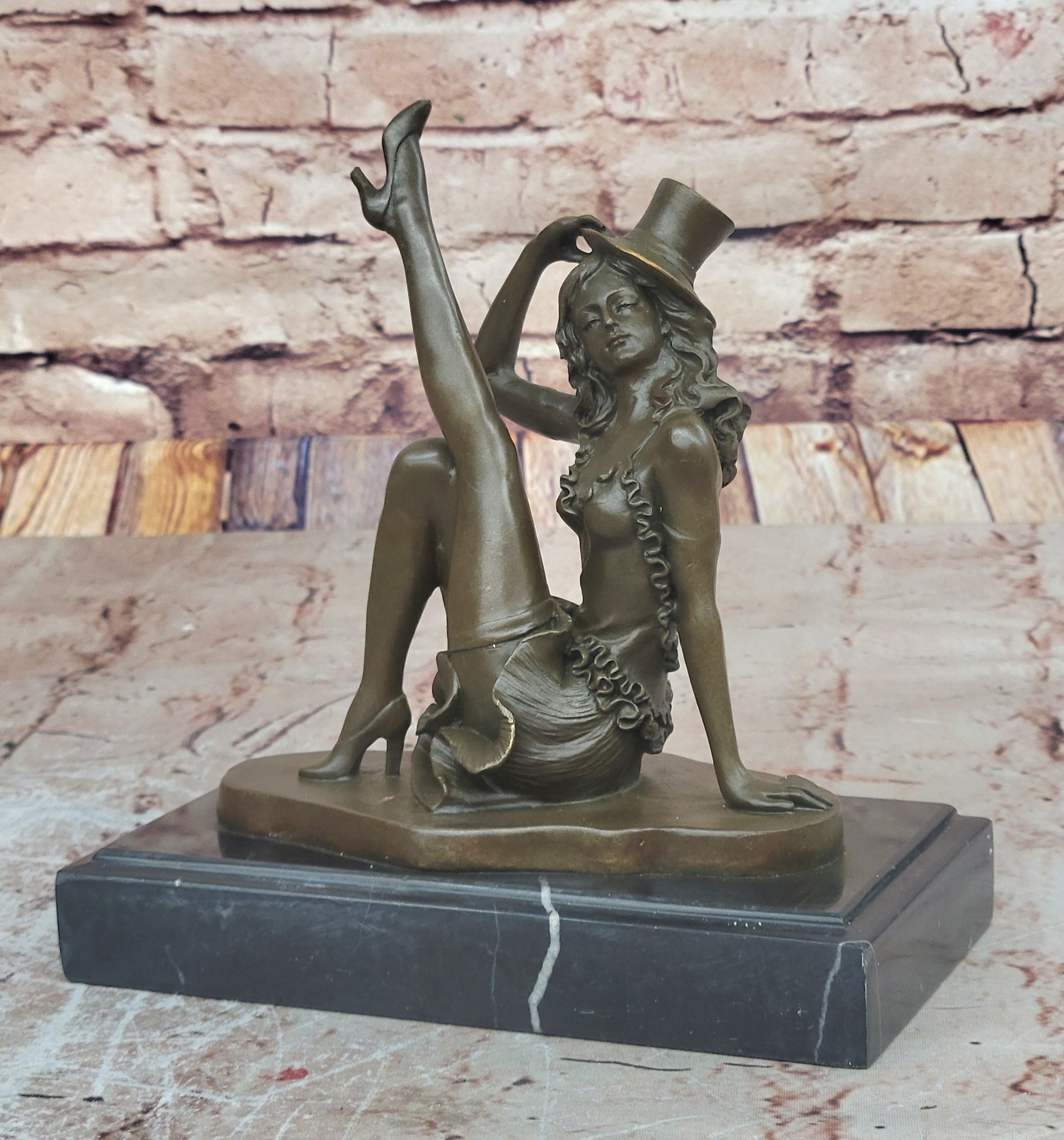 Art Deco Jazz Dancer Hot Cast Bronze Sculpture Marble Base Figurine Figure Decor