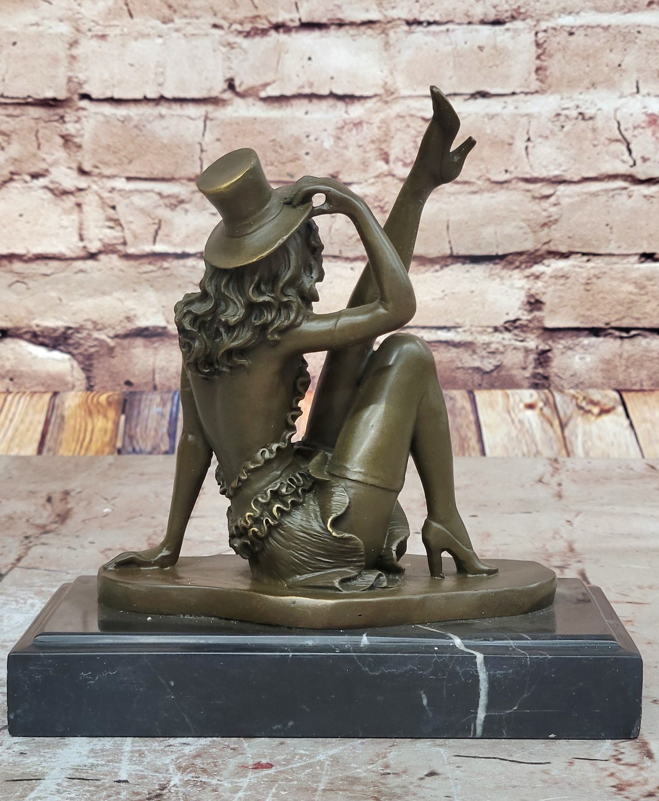 Art Deco Jazz Dancer Hot Cast Bronze Sculpture Marble Base Figurine Figure Decor