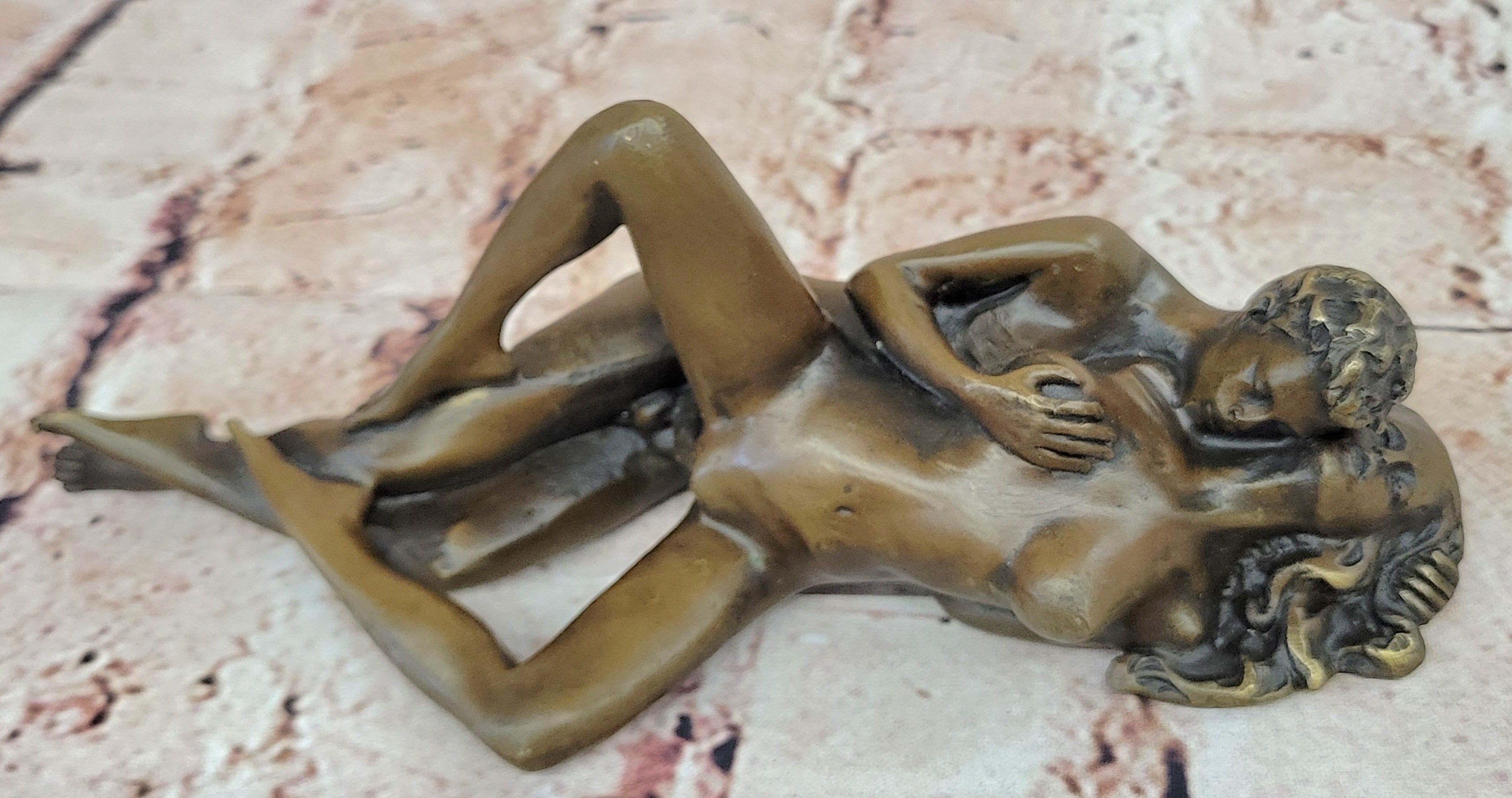 Hand Crafted Couple Making Sweet Love Bronze Sculpture Statue Signed Figure Sale
