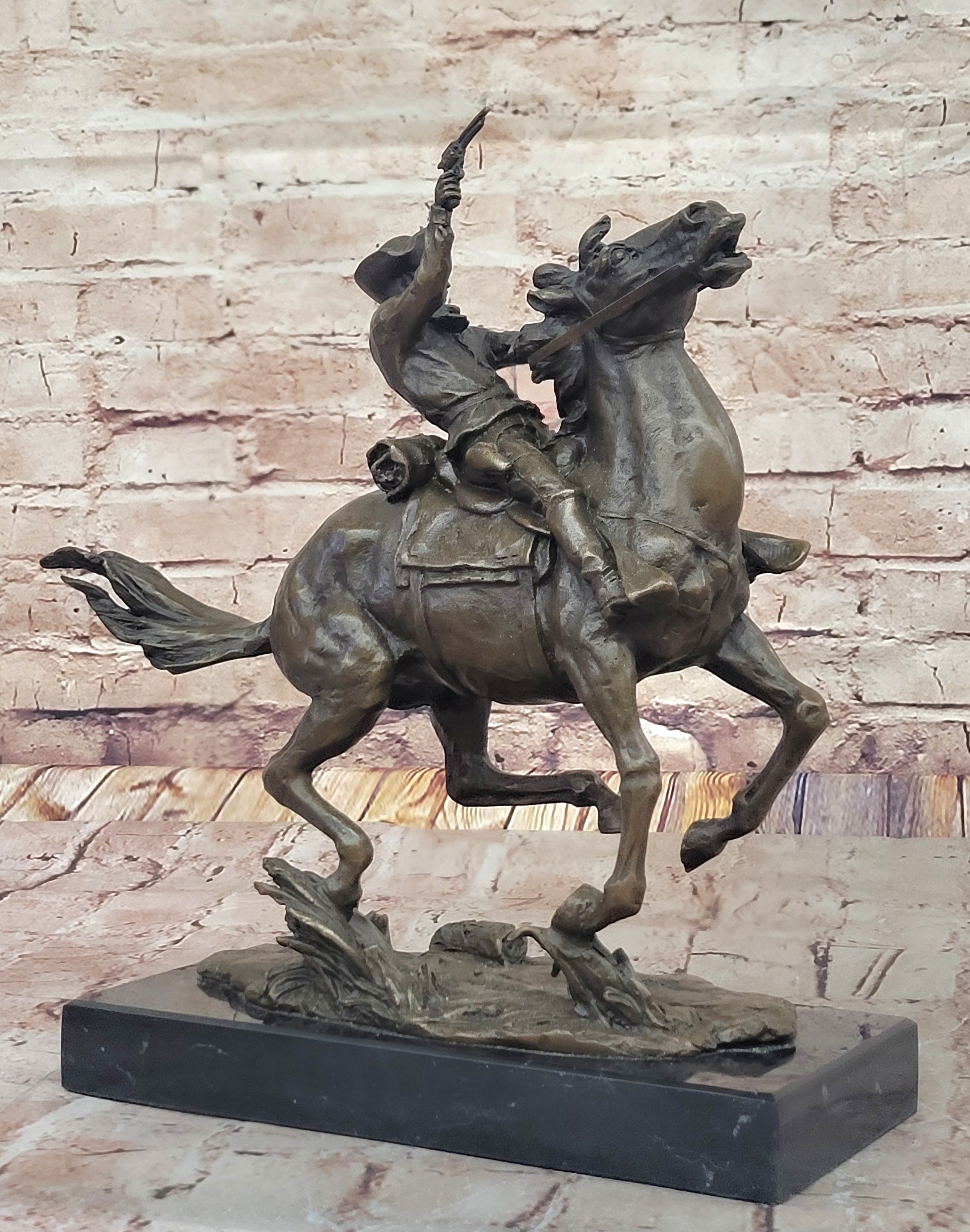 The Cowboy Genuine Bronze Cowboy Sculpture - Frederic Remington w/ Marble Base