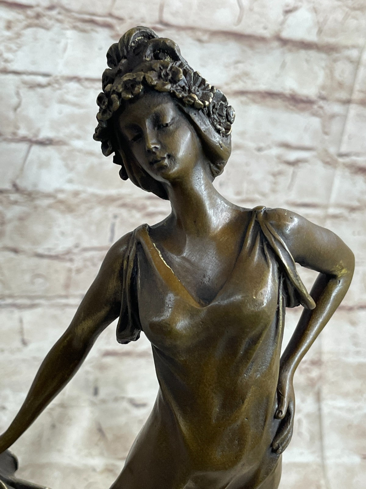 Original 100% Solid Bronze Sculpture Nude Female Sexy Girl Statue Figure Deco