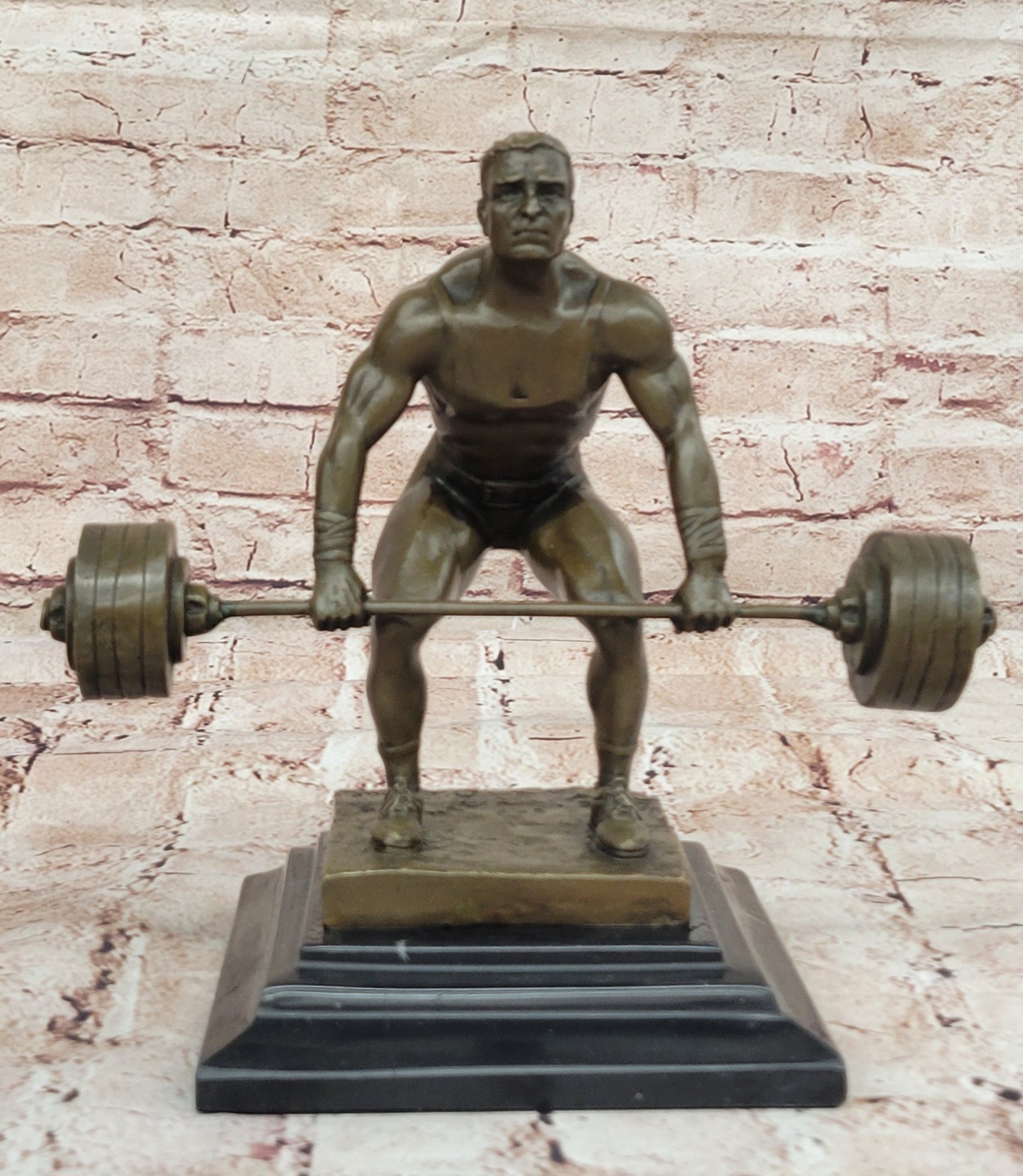Handcrafted Detailed Weightlifters by French Artisan Jean Patoue Bronze Sculpture