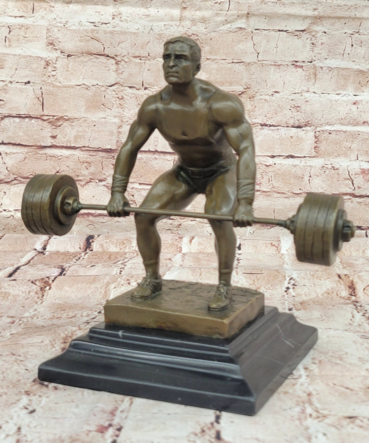 Handcrafted Detailed Weightlifters by French Artisan Jean Patoue Bronze Sculpture