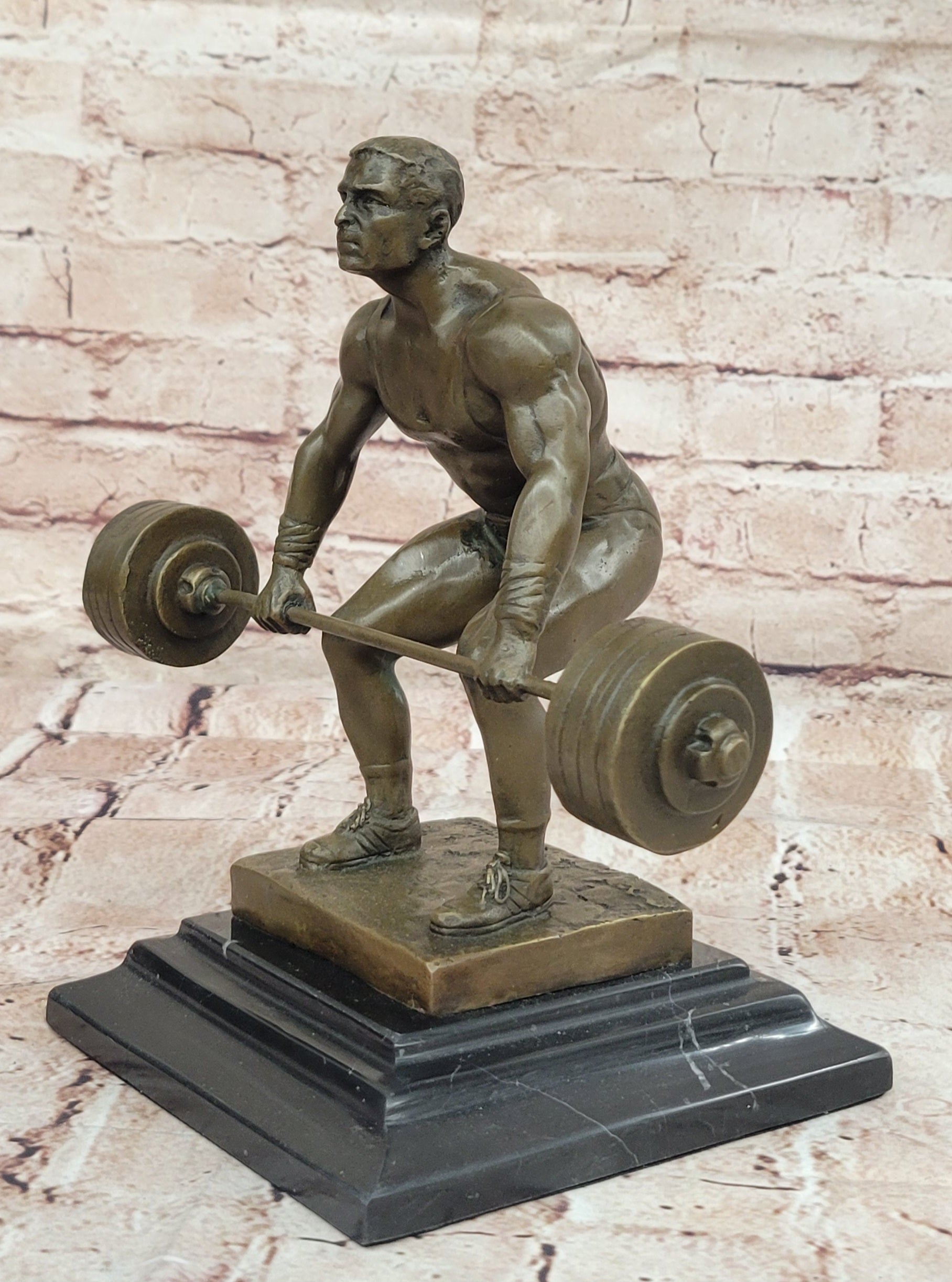 Handcrafted Detailed Weightlifters by French Artisan Jean Patoue Bronze Sculpture