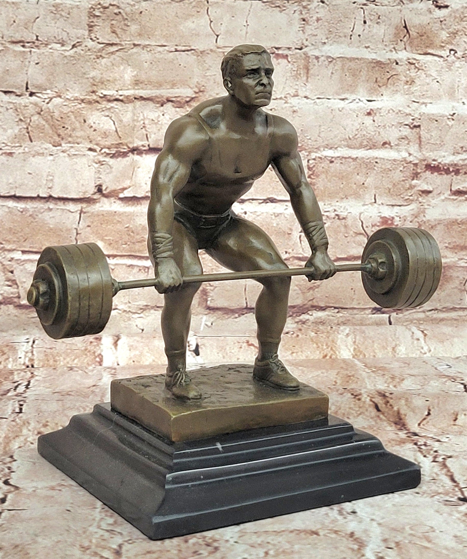 Handcrafted Detailed Weightlifters by French Artisan Jean Patoue Bronze Sculpture