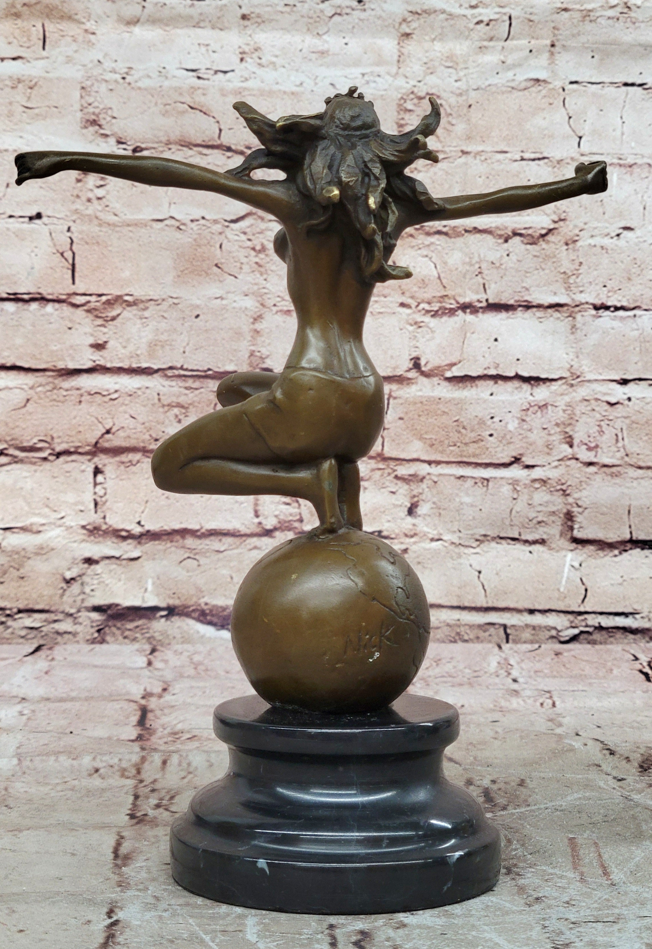 Art Deco Hot Cast Atlas Lady Woman Female Warrior by Mario Nick Nude Bronze