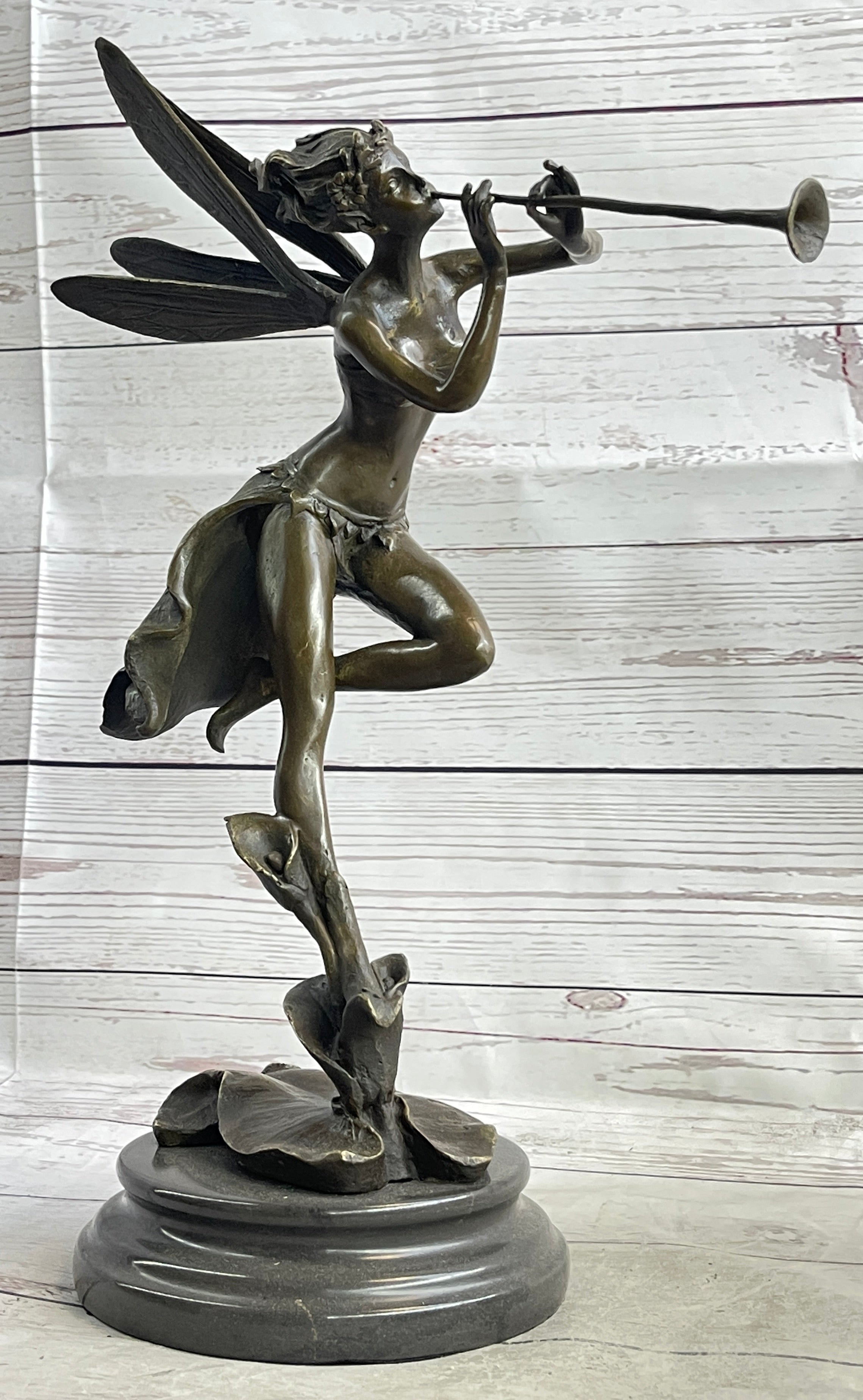 Butterfly Angel Nymph Fairy Fantasy Art 19" Elegant Bronze Marble Statue Gift NR
