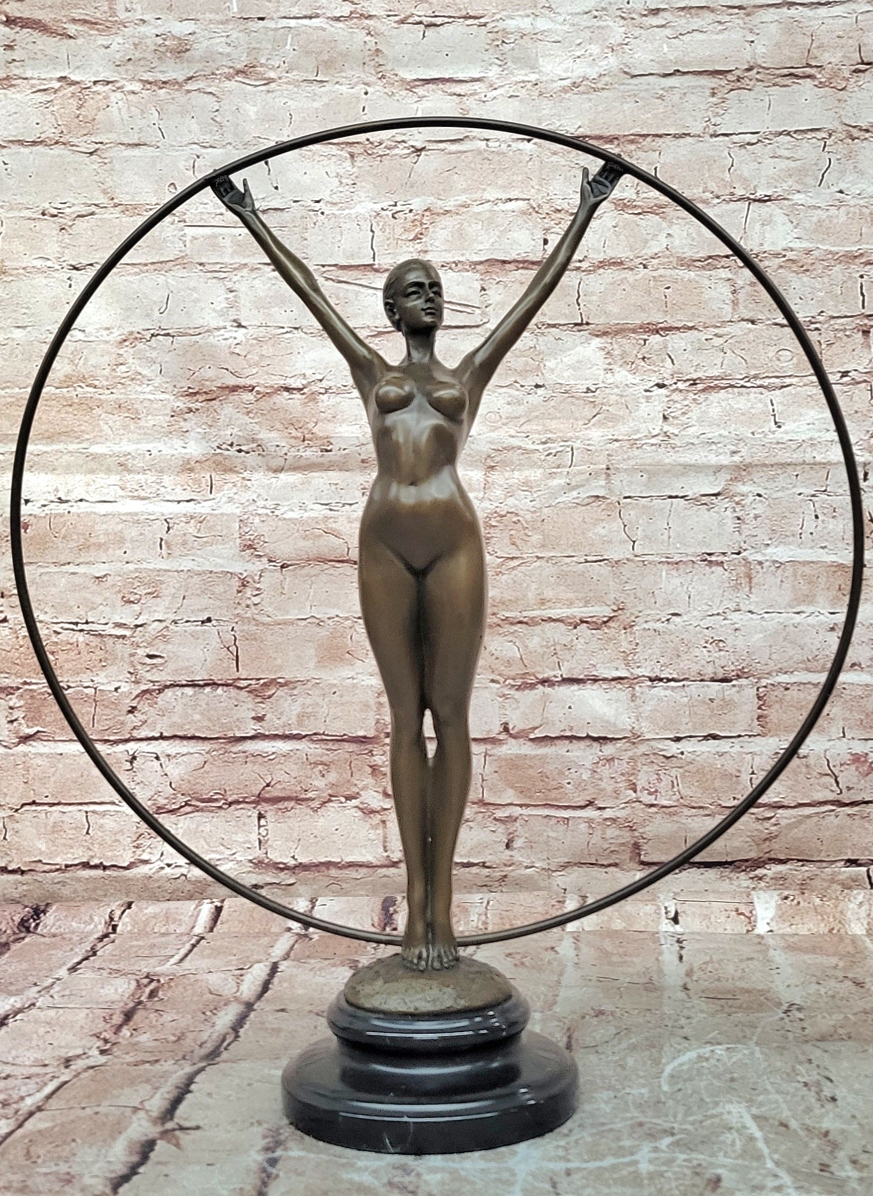 Art Nouveau Bronze Lady with Hoop Statue Hot Cast Collector Decor