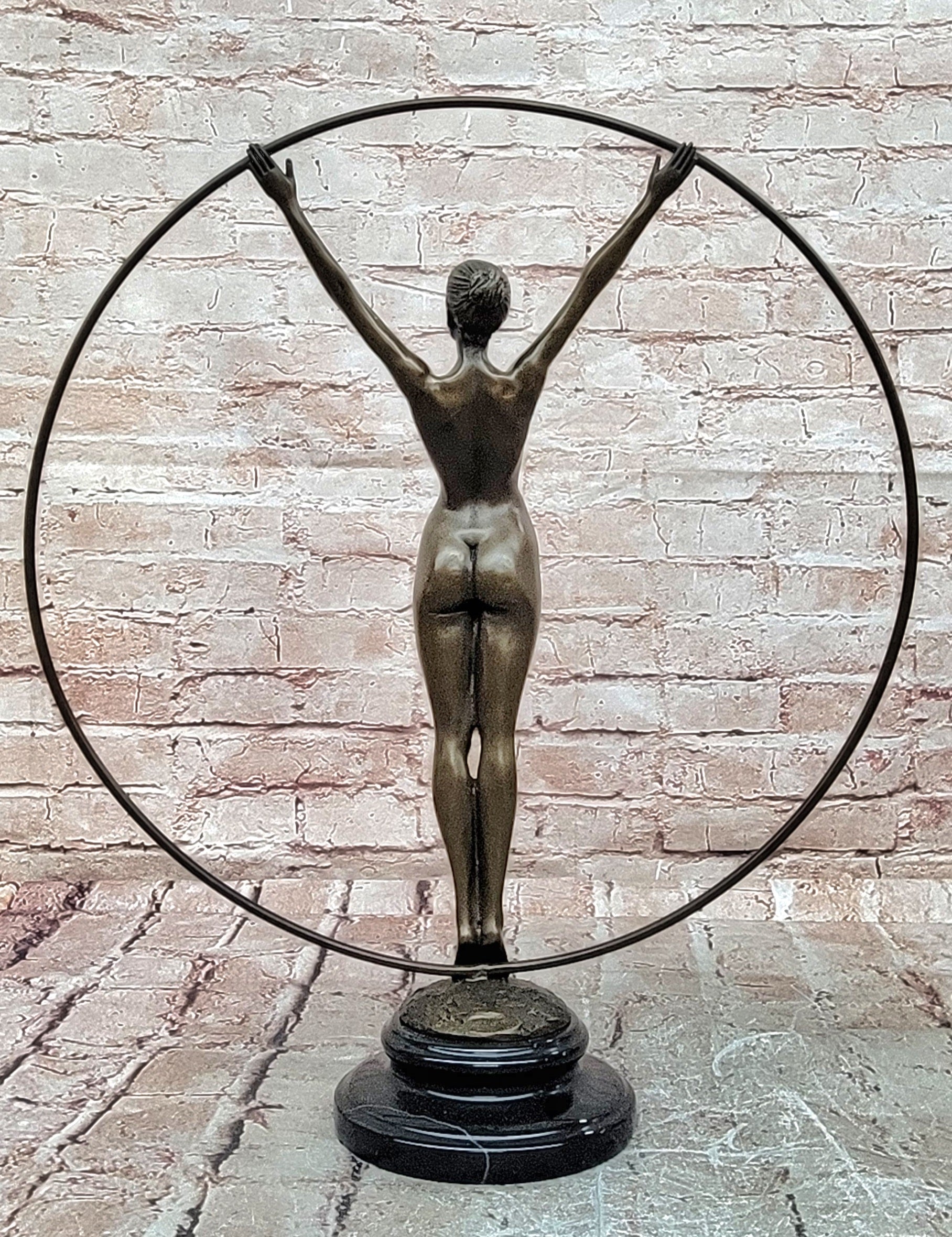 Art Nouveau Bronze Lady with Hoop Statue Hot Cast Collector Decor