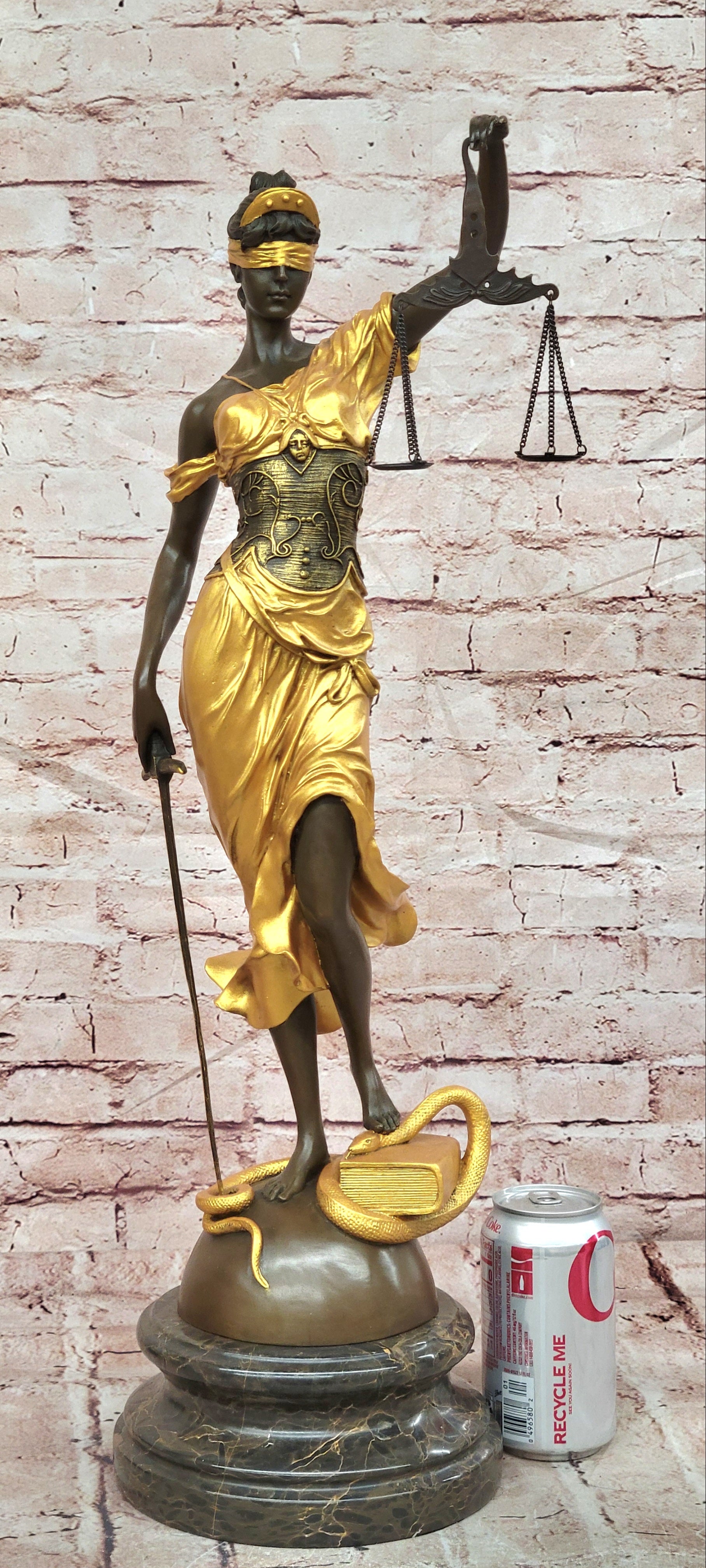 Mayer Bronze Lady Justice Statue Gold Gilded Themis Fine Art Collectible Sculpture