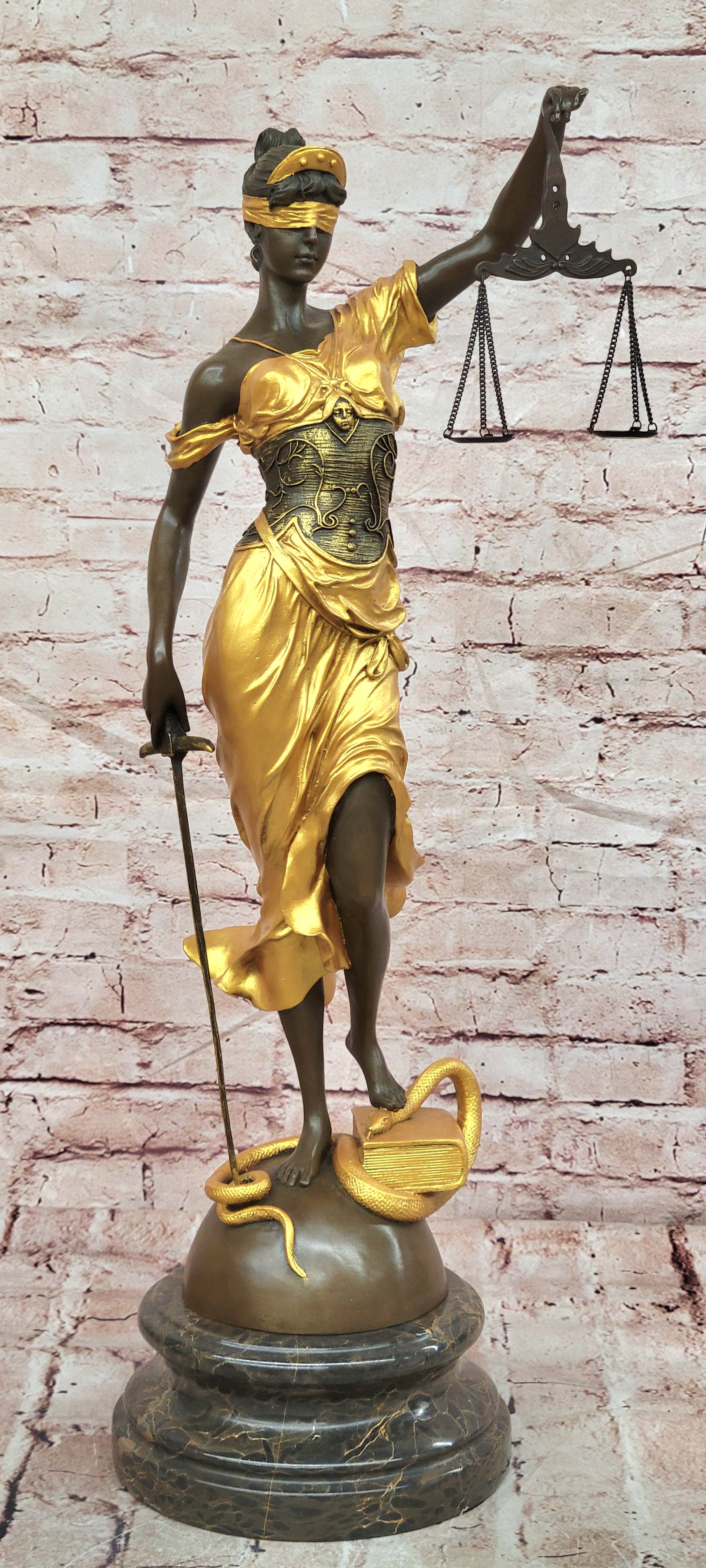 Mayer Bronze Lady Justice Statue Gold Gilded Themis Fine Art Collectible Sculpture