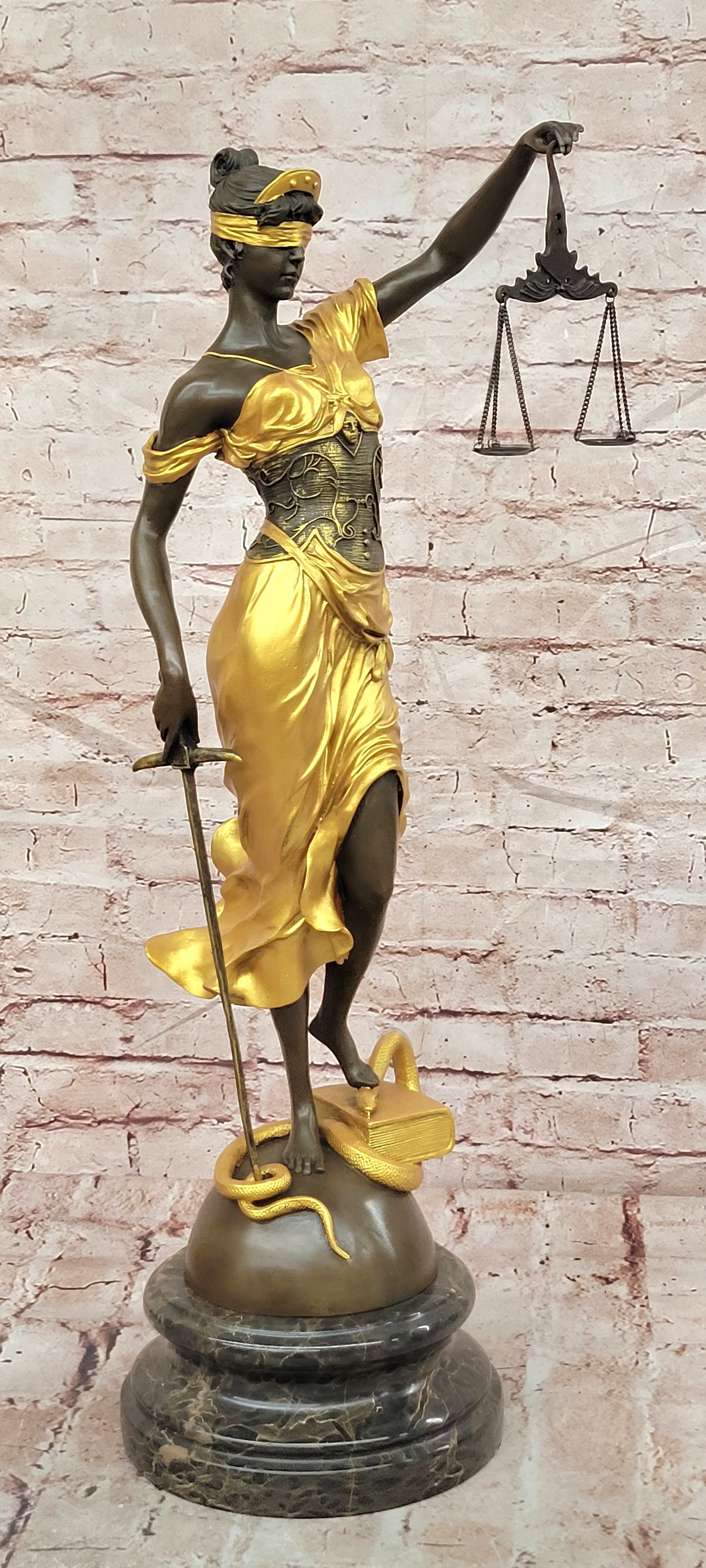 Mayer Bronze Lady Justice Statue Gold Gilded Themis Fine Art Collectible Sculpture