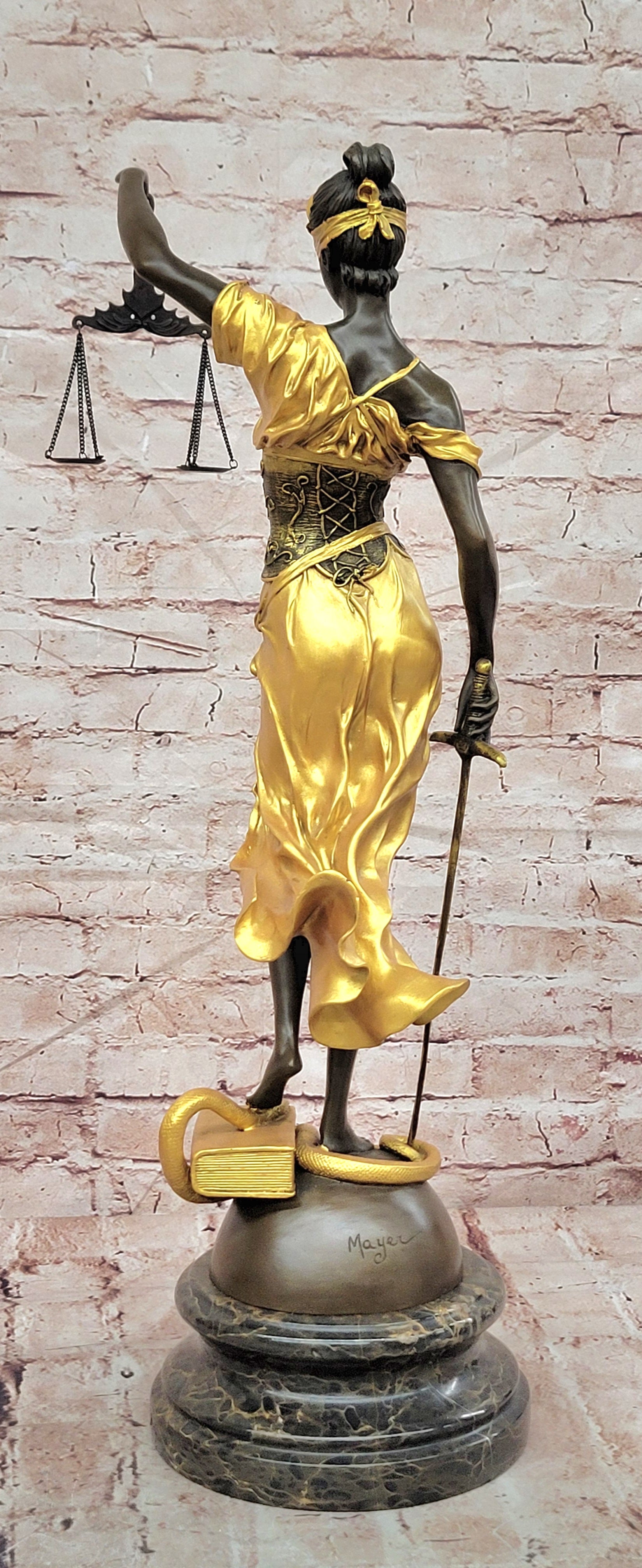 Mayer Bronze Lady Justice Statue Gold Gilded Themis Fine Art Collectible Sculpture