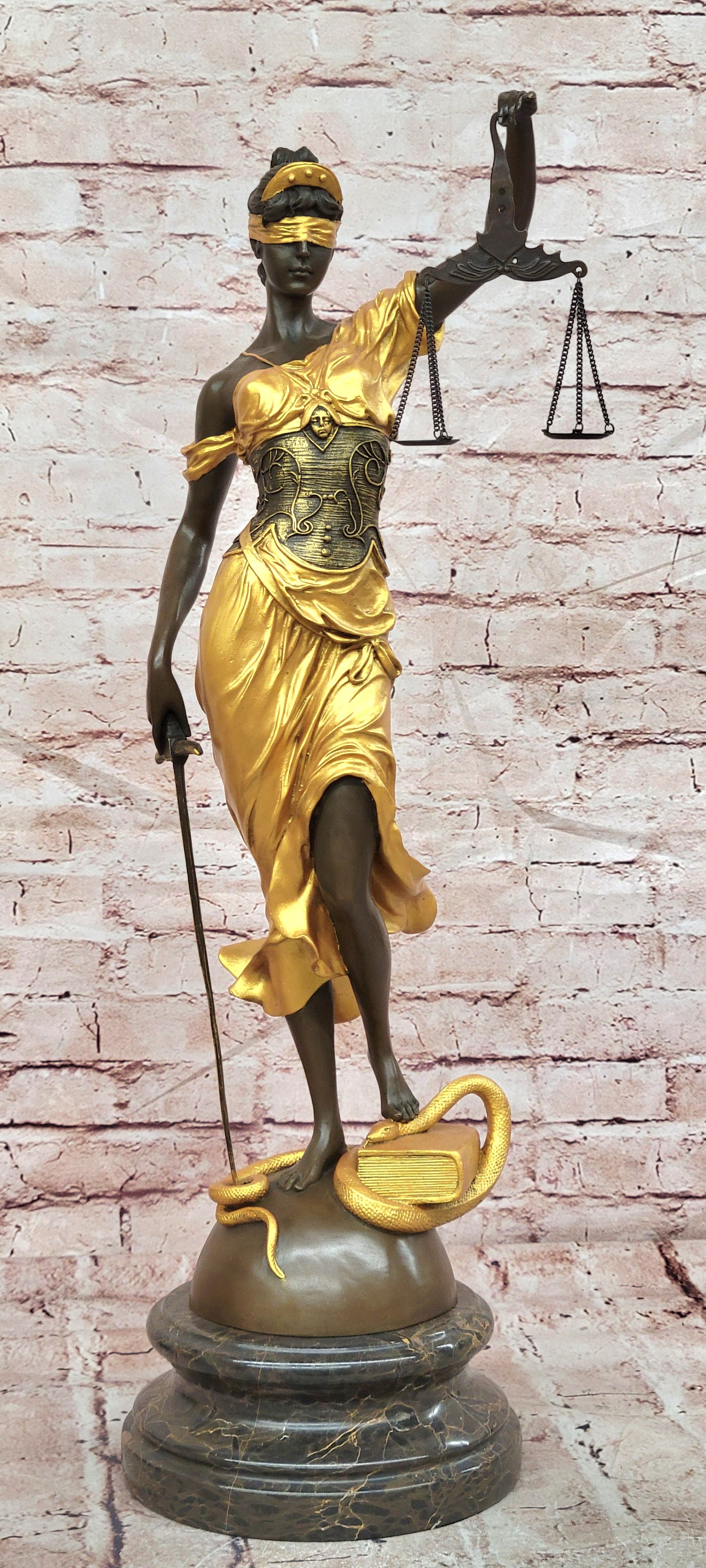 Mayer Bronze Lady Justice Statue Gold Gilded Themis Fine Art Collectible Sculpture