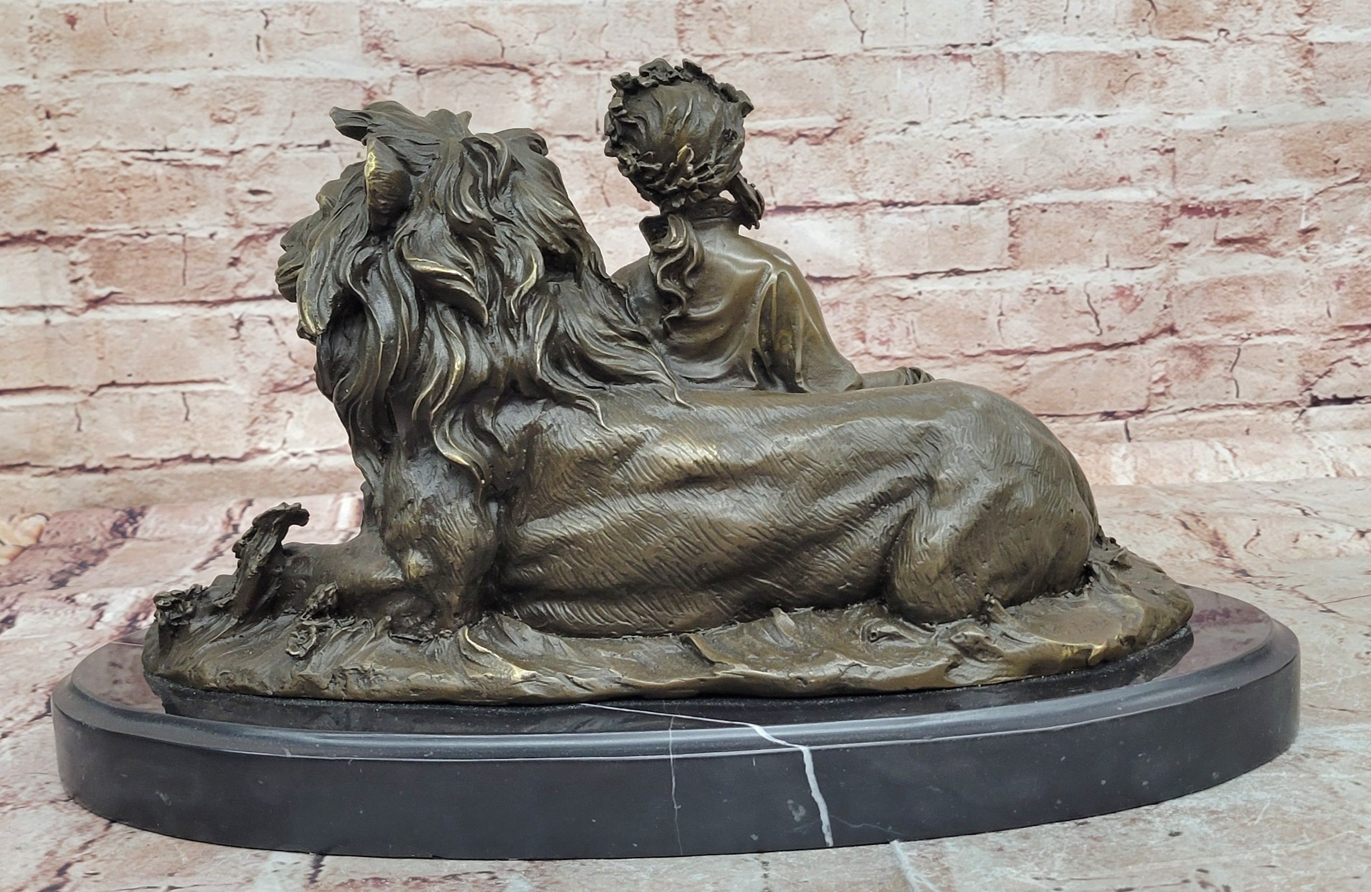 Vitaleh Bronze Sculpture Woman and Lion Beauty Beast Mythical Art Statue