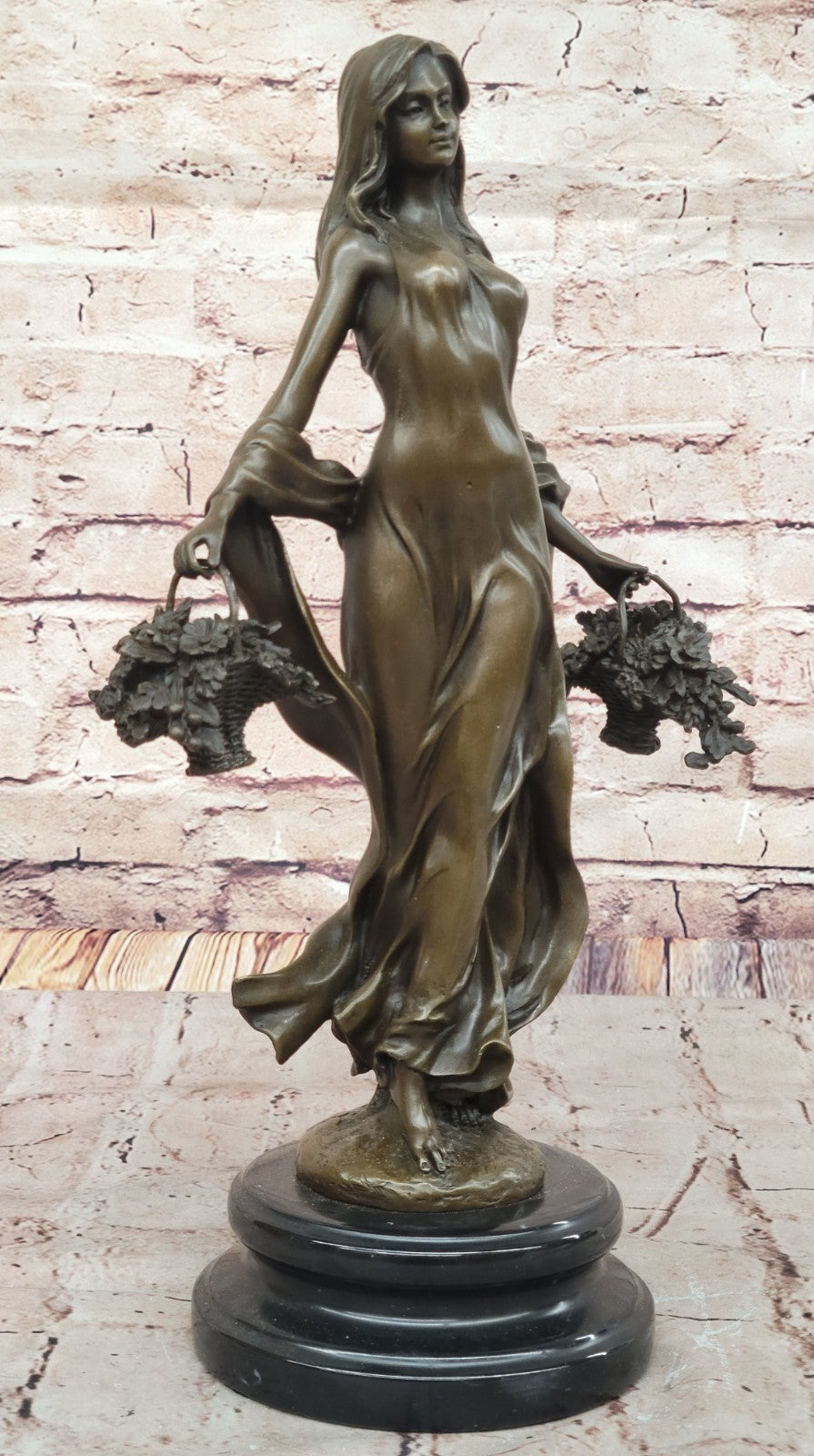 Sexy Fall Dancer Posing Bronze Marble Sculpture Marble Base Figurine Statue Deal