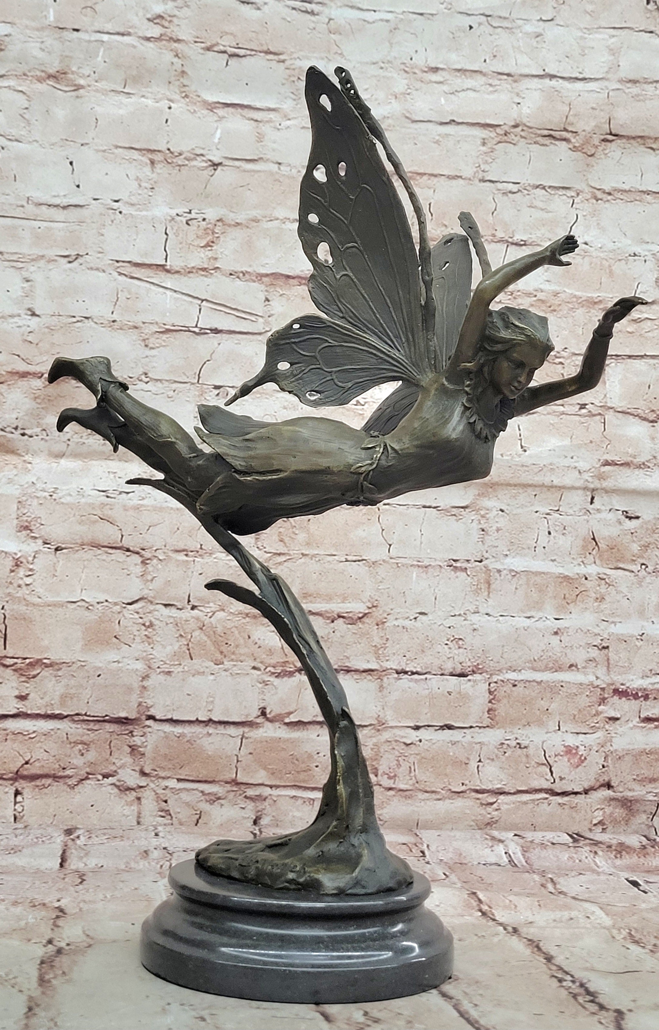 Signed Angel Religous Bronze Sculpture Mythical Statue Figurine Figure Home Deco