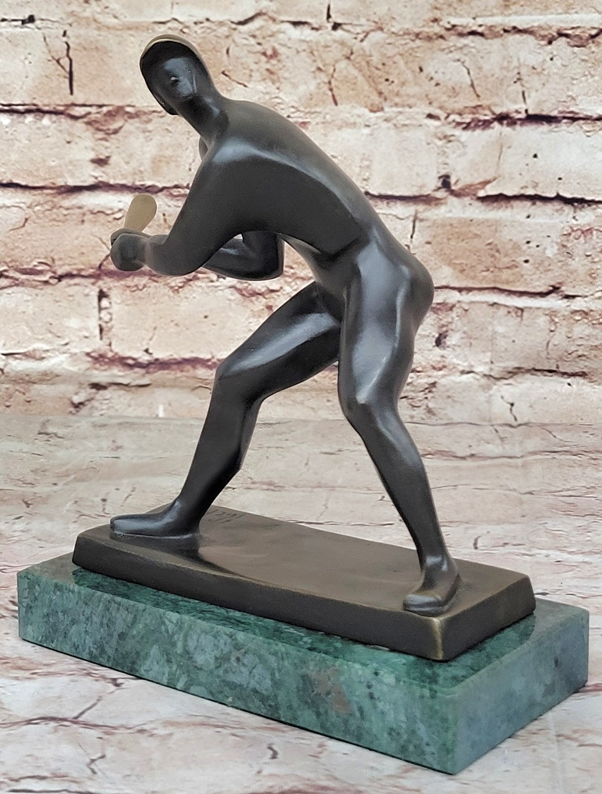 Abstract Detailed Hand Made by Lost Wax Method Baseball Player with Green Marble