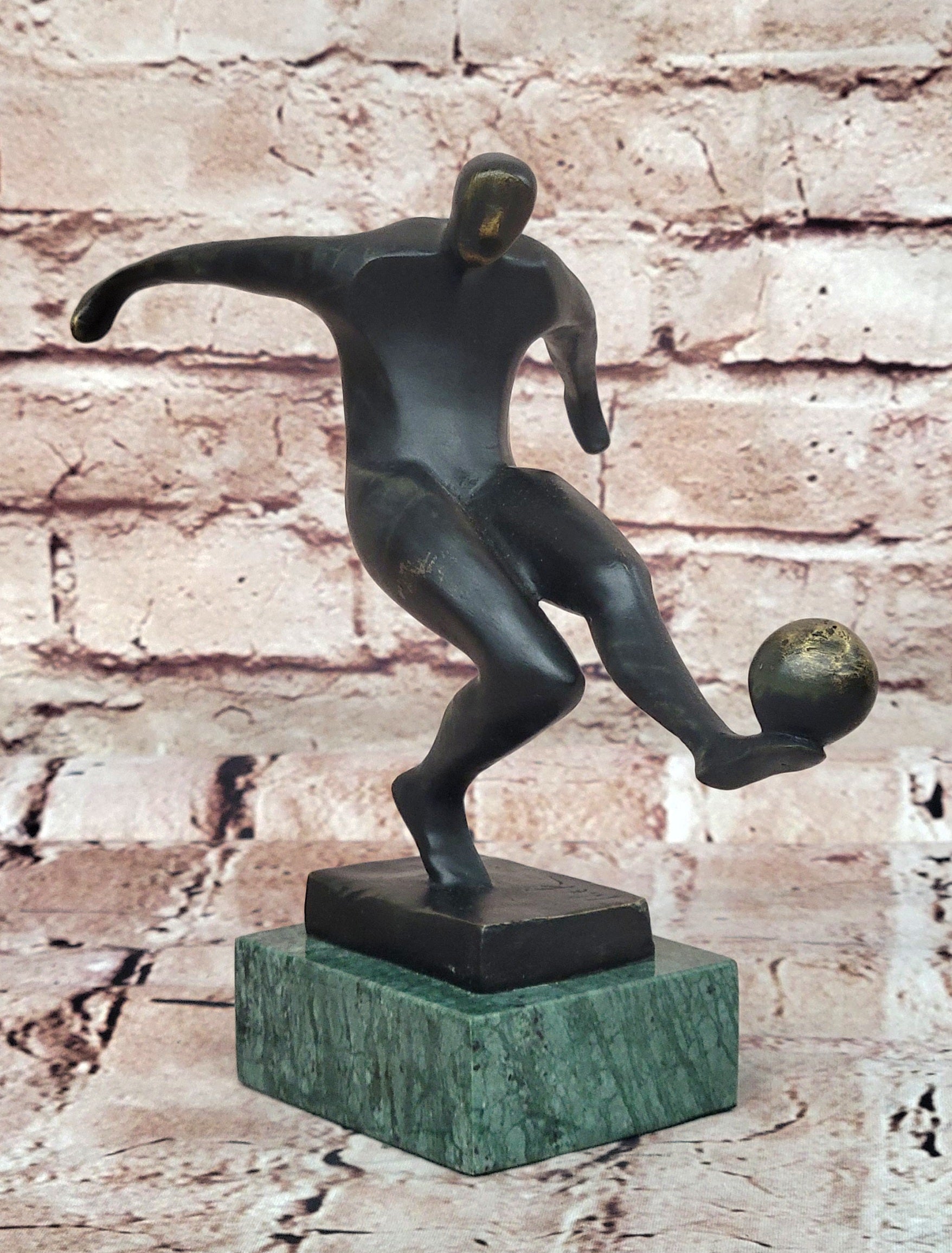 100% Real Bronze Hand Made Modern Art Trophy Soccer Player Sculpture Figurine