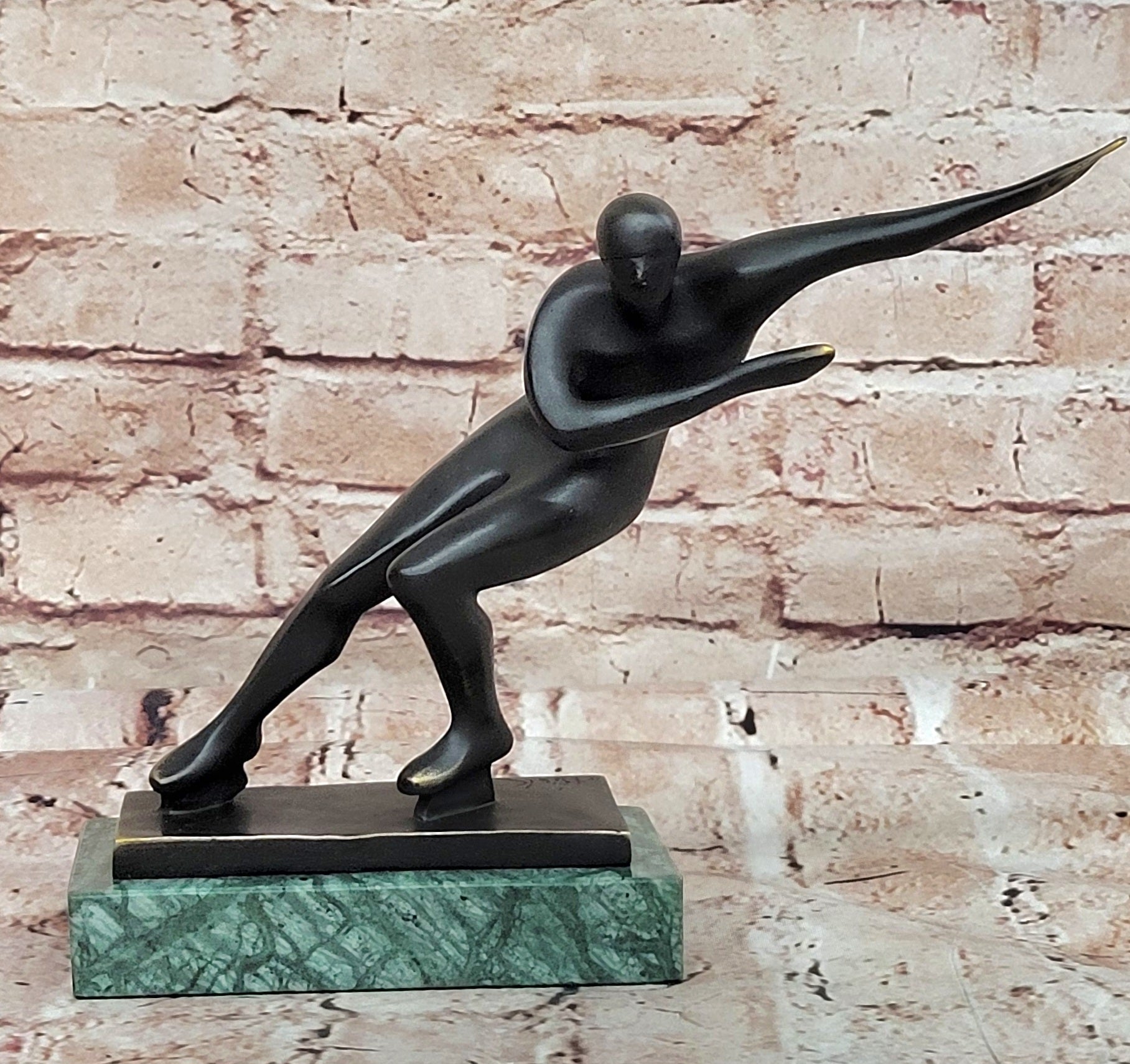 Bronze Sculpture Hand Made Ice Skater Modern Artwork Female Woman Statue Home Decor