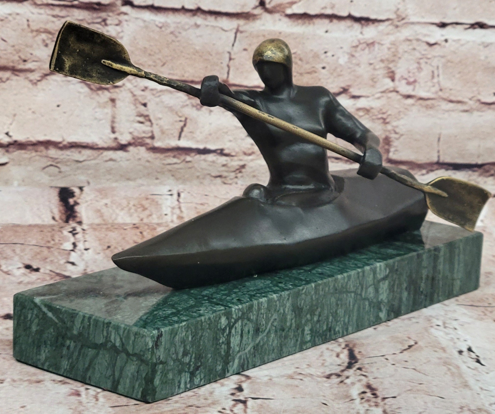 100% Solid Bronze by Lost Wax Method Man Canoer Mid Century Masterpiece Figurine