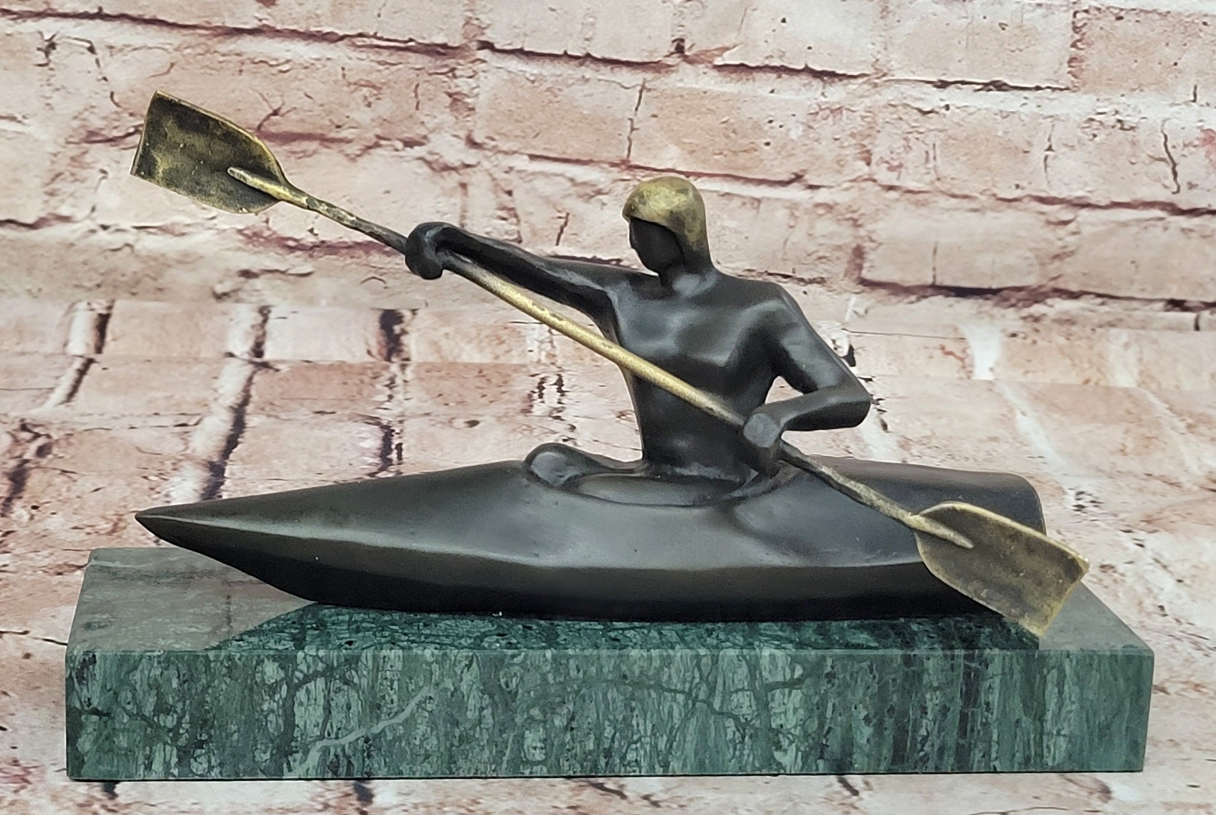 100% Solid Bronze by Lost Wax Method Man Canoer Mid Century Masterpiece Figurine