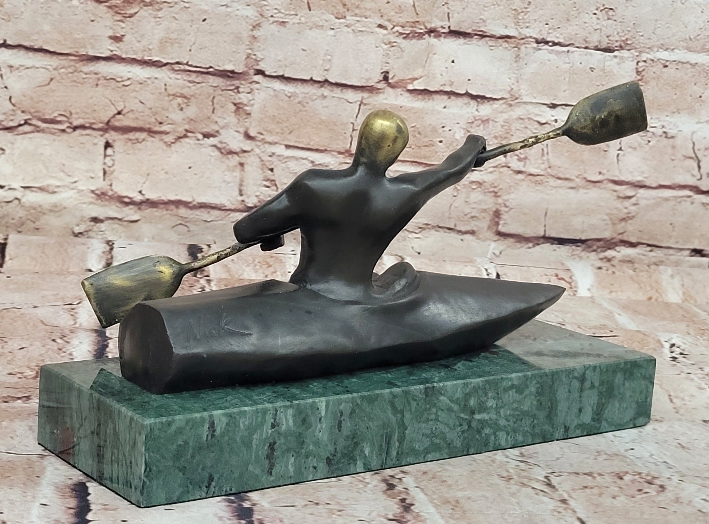 100% Solid Bronze by Lost Wax Method Man Canoer Mid Century Masterpiece Figurine