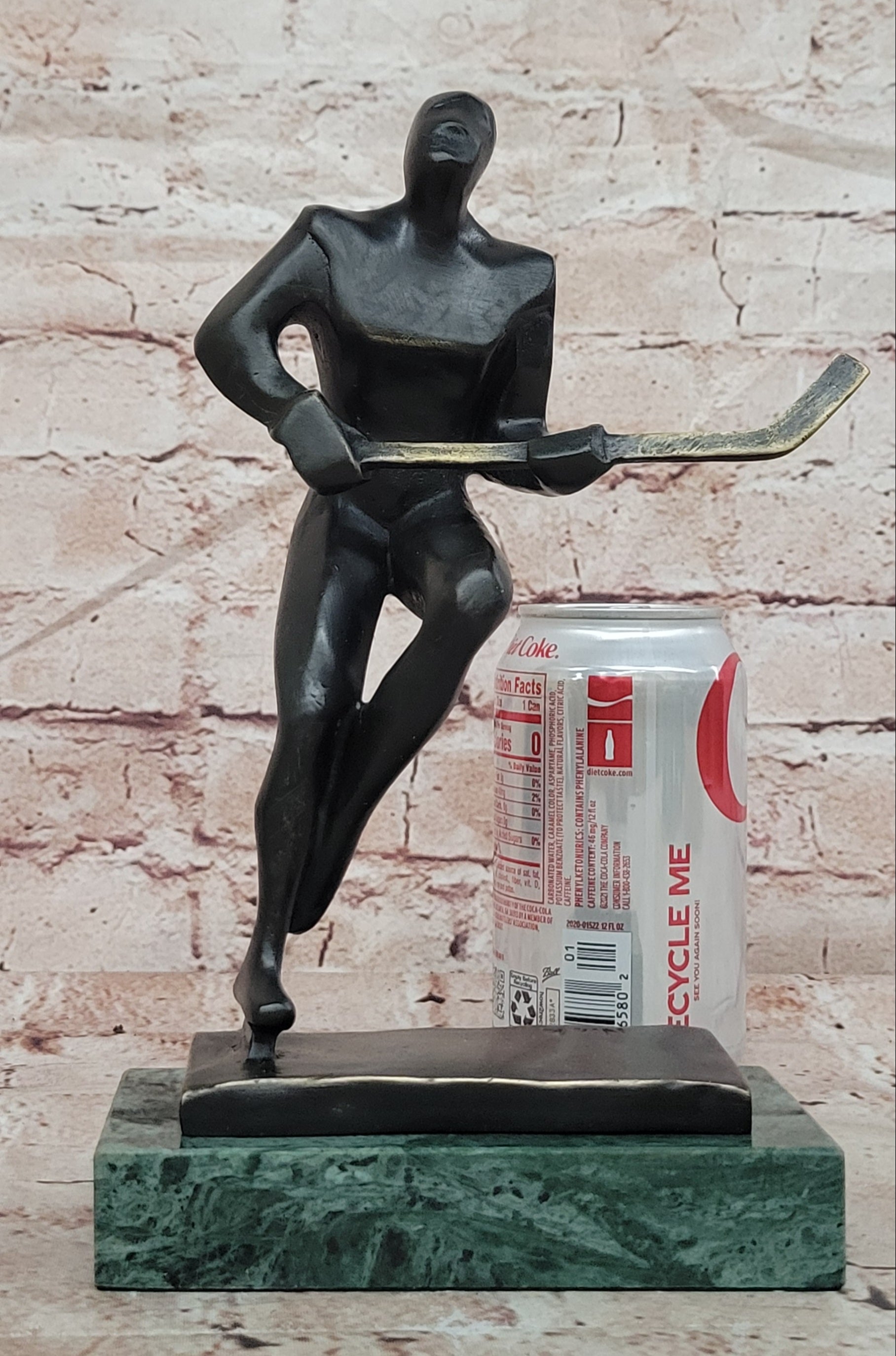 100% Real Bronze Abstract Modern Art Male Hockey Player Sculpture Sport Decor