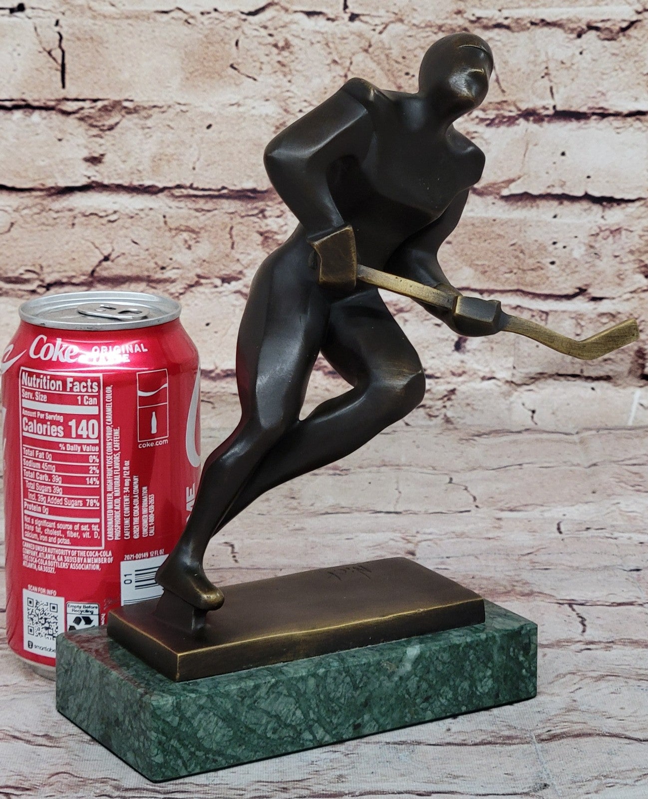 100% Real Bronze Abstract Modern Art Male Hockey Player Sculpture Sport Decor
