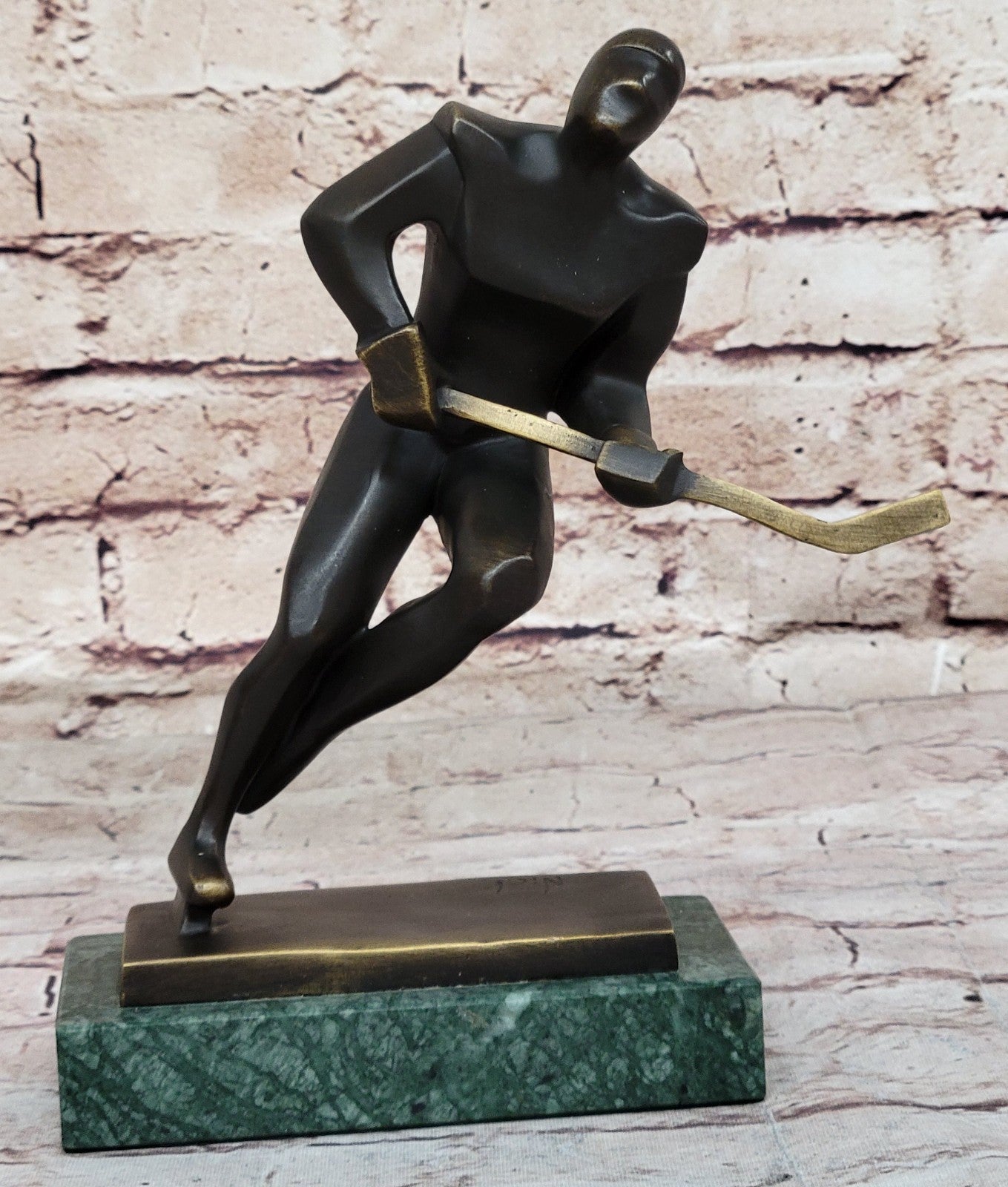 100% Real Bronze Abstract Modern Art Male Hockey Player Sculpture Sport Decor
