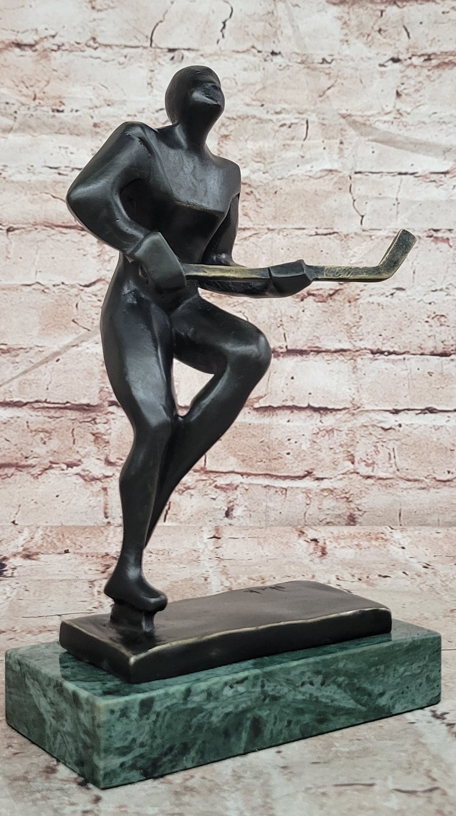 100% Real Bronze Abstract Modern Art Male Hockey Player Sculpture Sport Decor