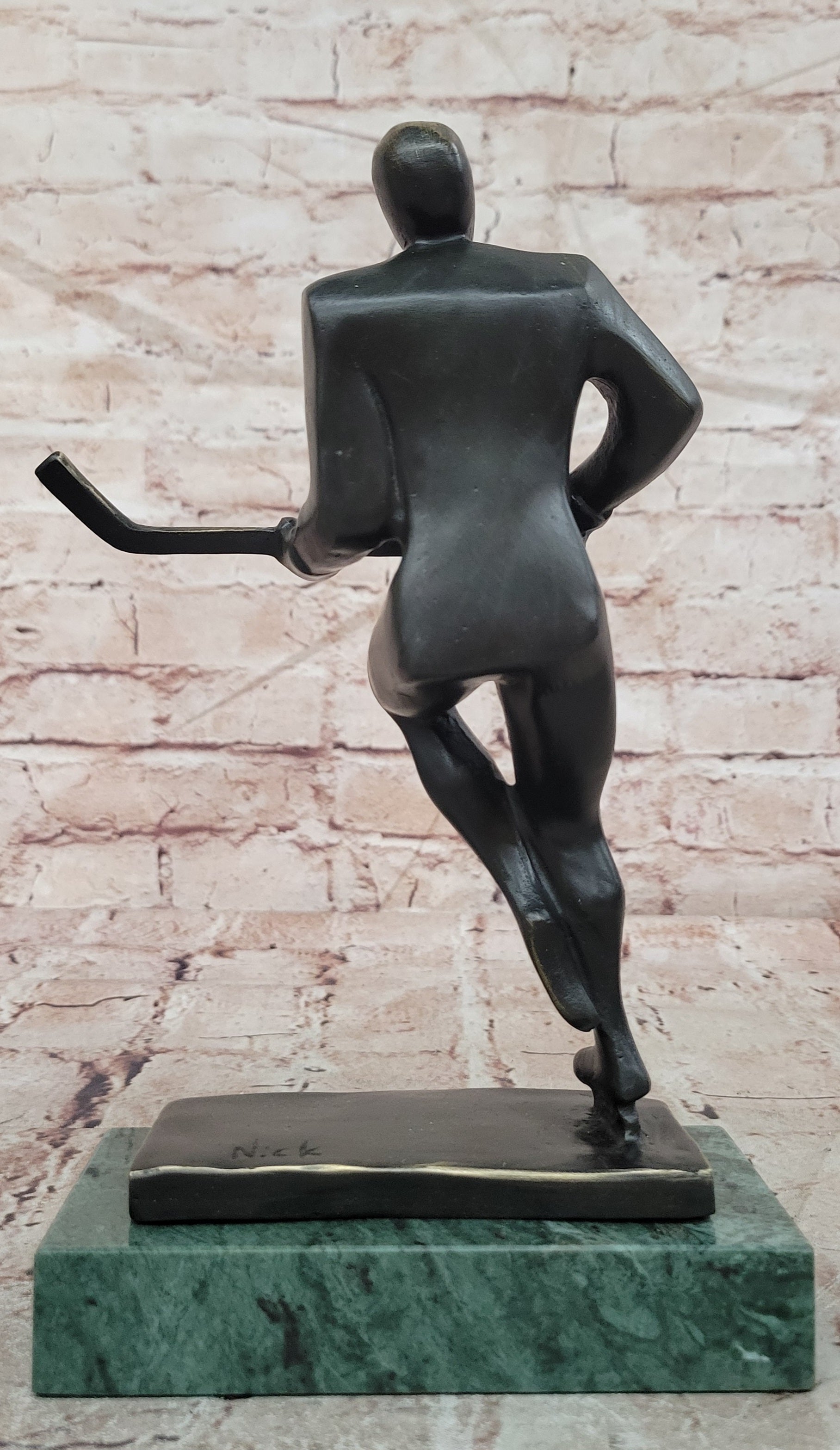 100% Real Bronze Abstract Modern Art Male Hockey Player Sculpture Sport Decor