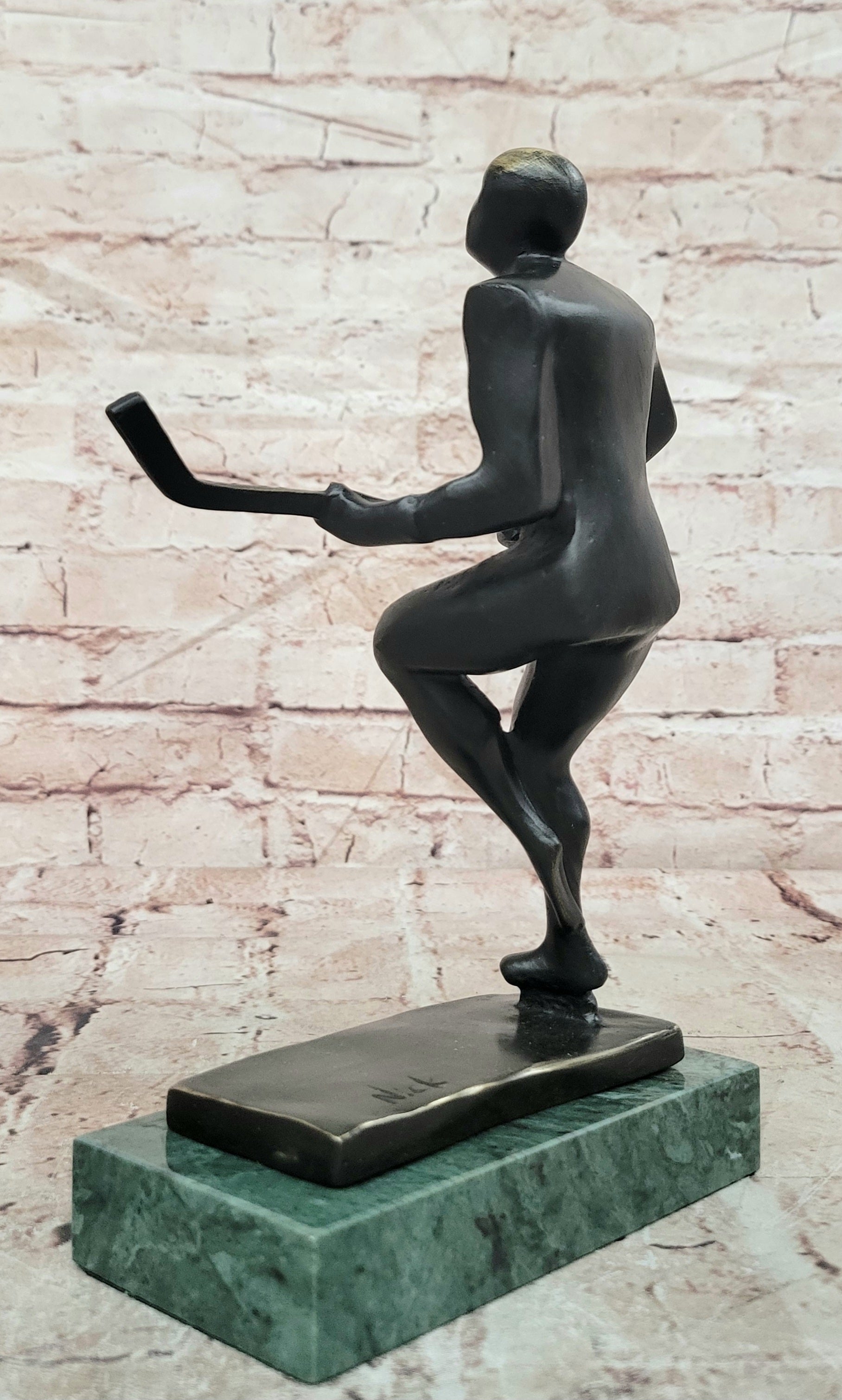 100% Real Bronze Abstract Modern Art Male Hockey Player Sculpture Sport Decor