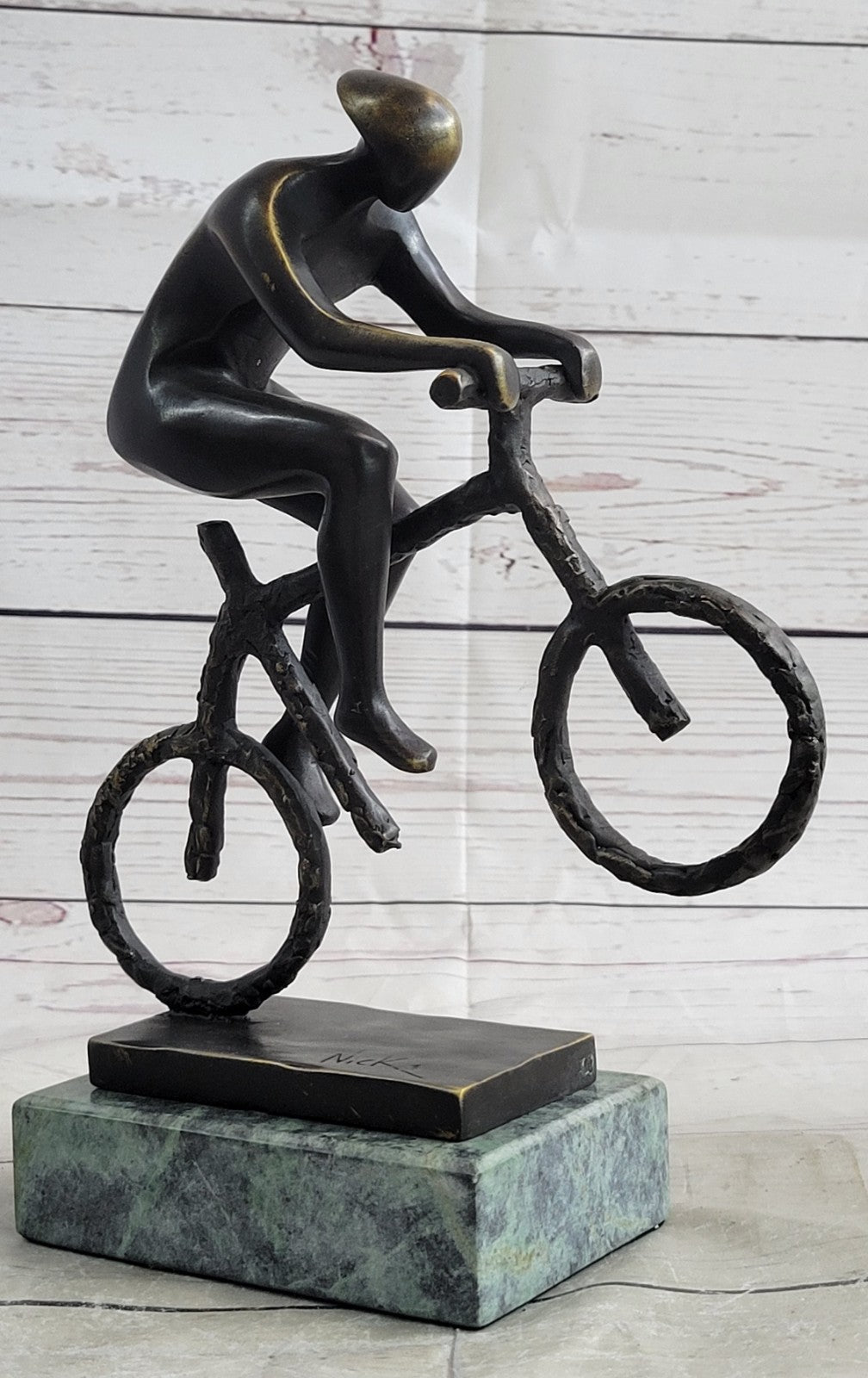 DESIGN CYCLIST SCULPTURE "RACER" decoration figure Racing bike bronze from Europ