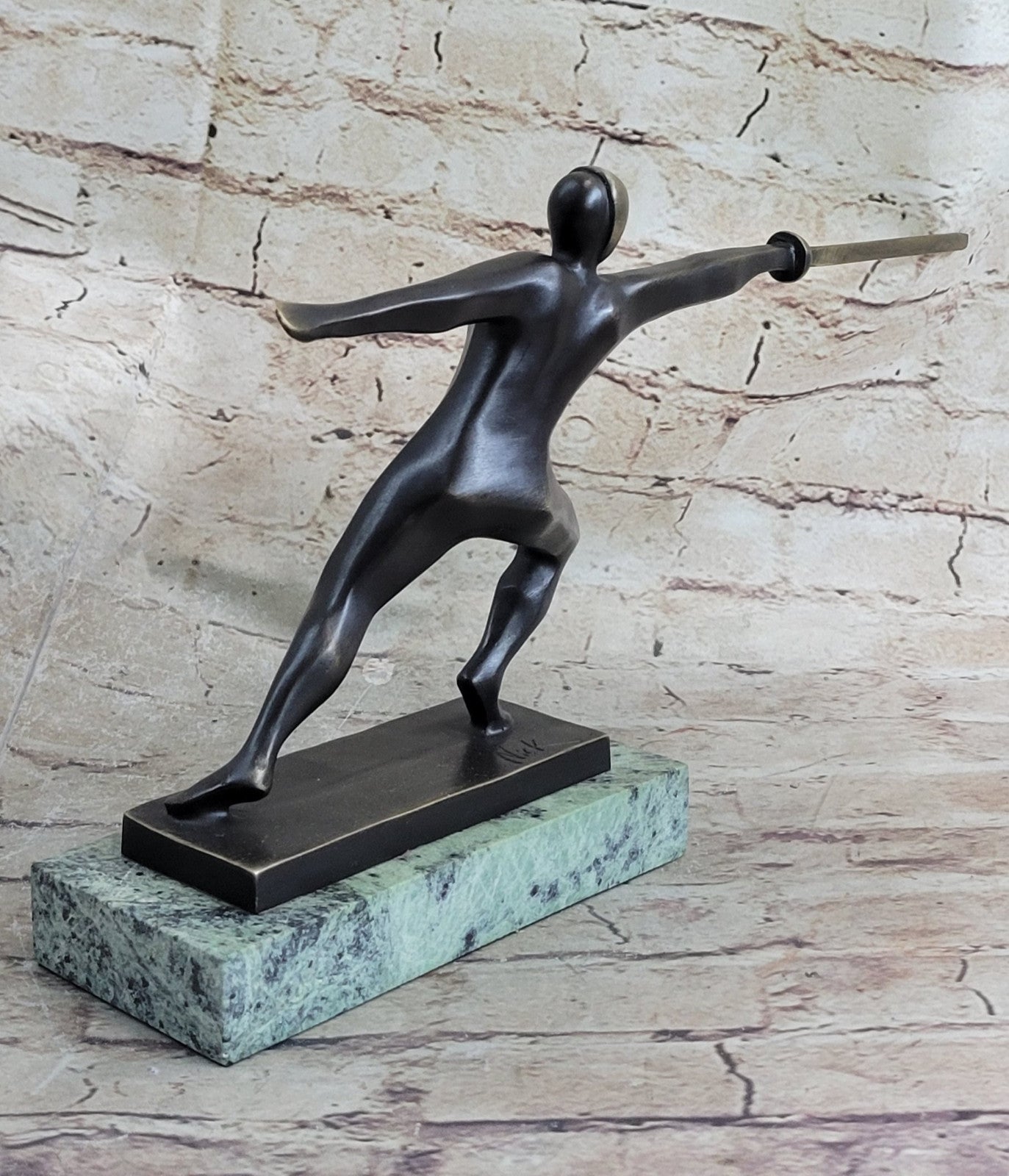 Bronze Trophy Male Man Hand Made Fencer Fencing School Home Office Decoration