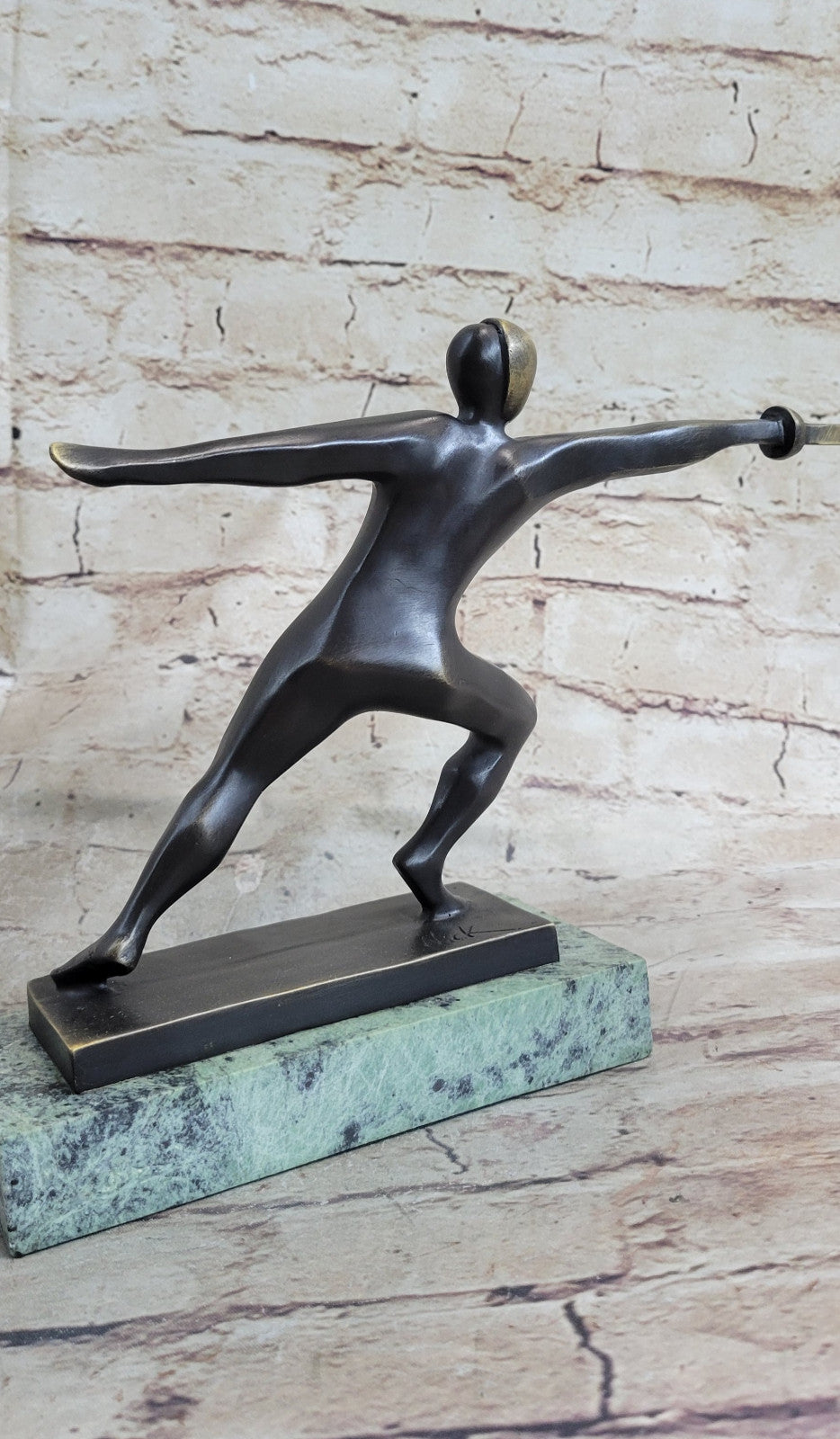 Bronze Trophy Male Man Hand Made Fencer Fencing School Home Office Decoration