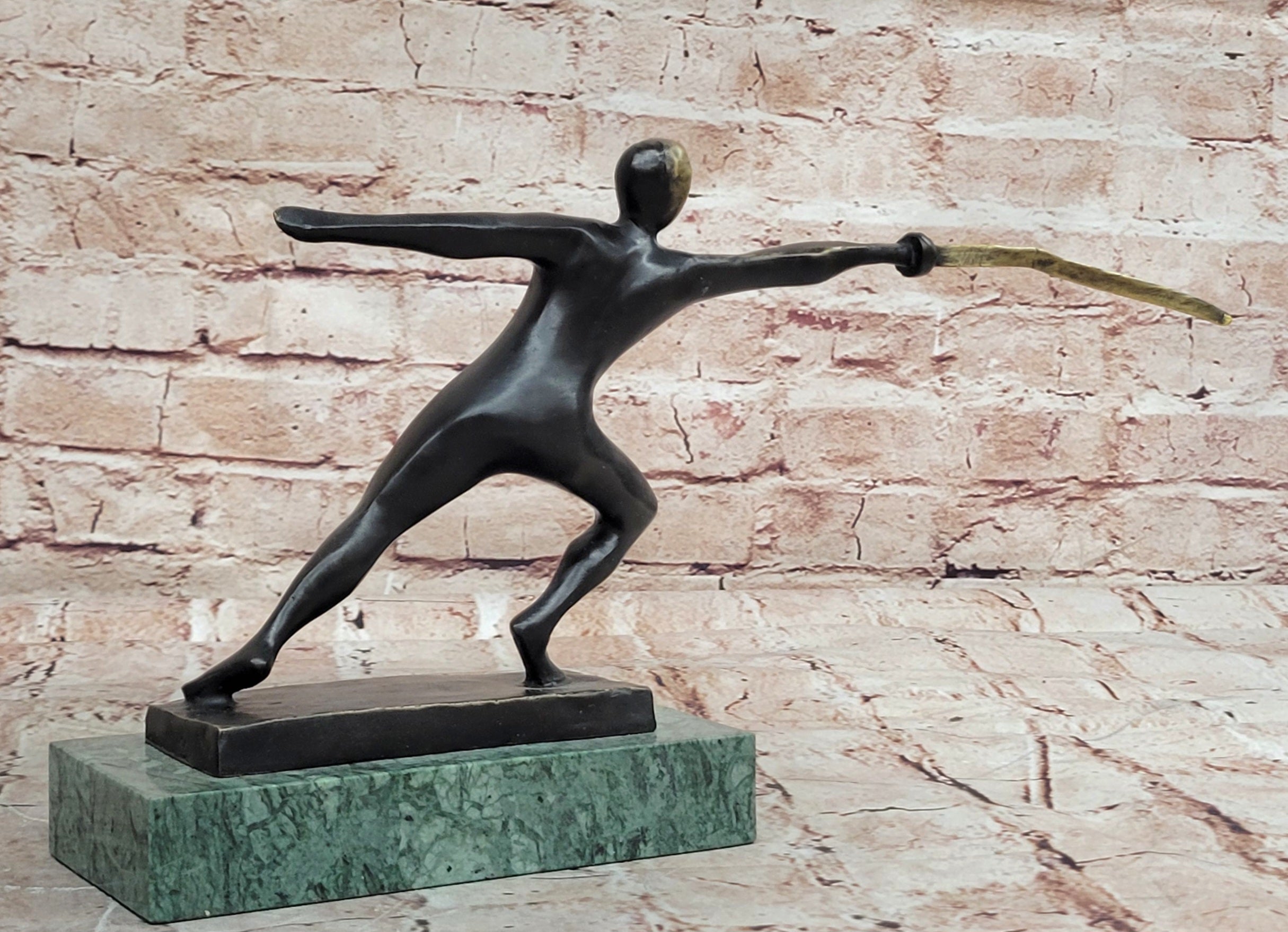 Bronze Trophy Male Man Hand Made Fencer Fencing School Home Office Decoration