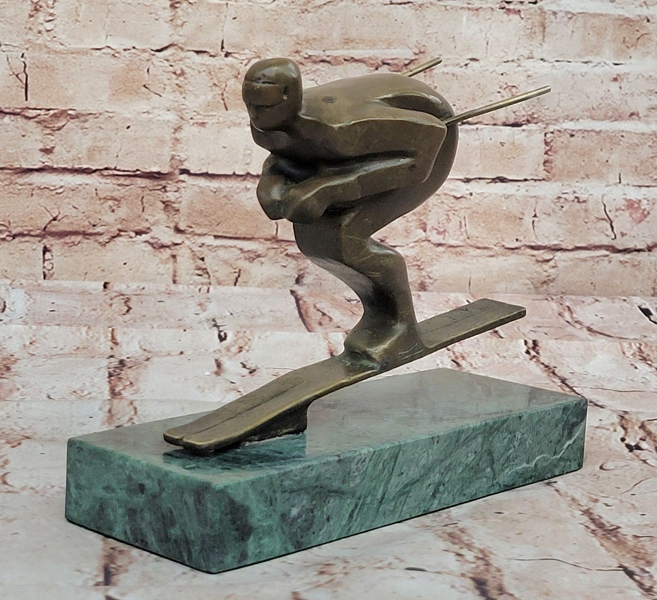 Handcrafted An exceptional Art Deco 100% Real bronze sculpture of a ski-jumper