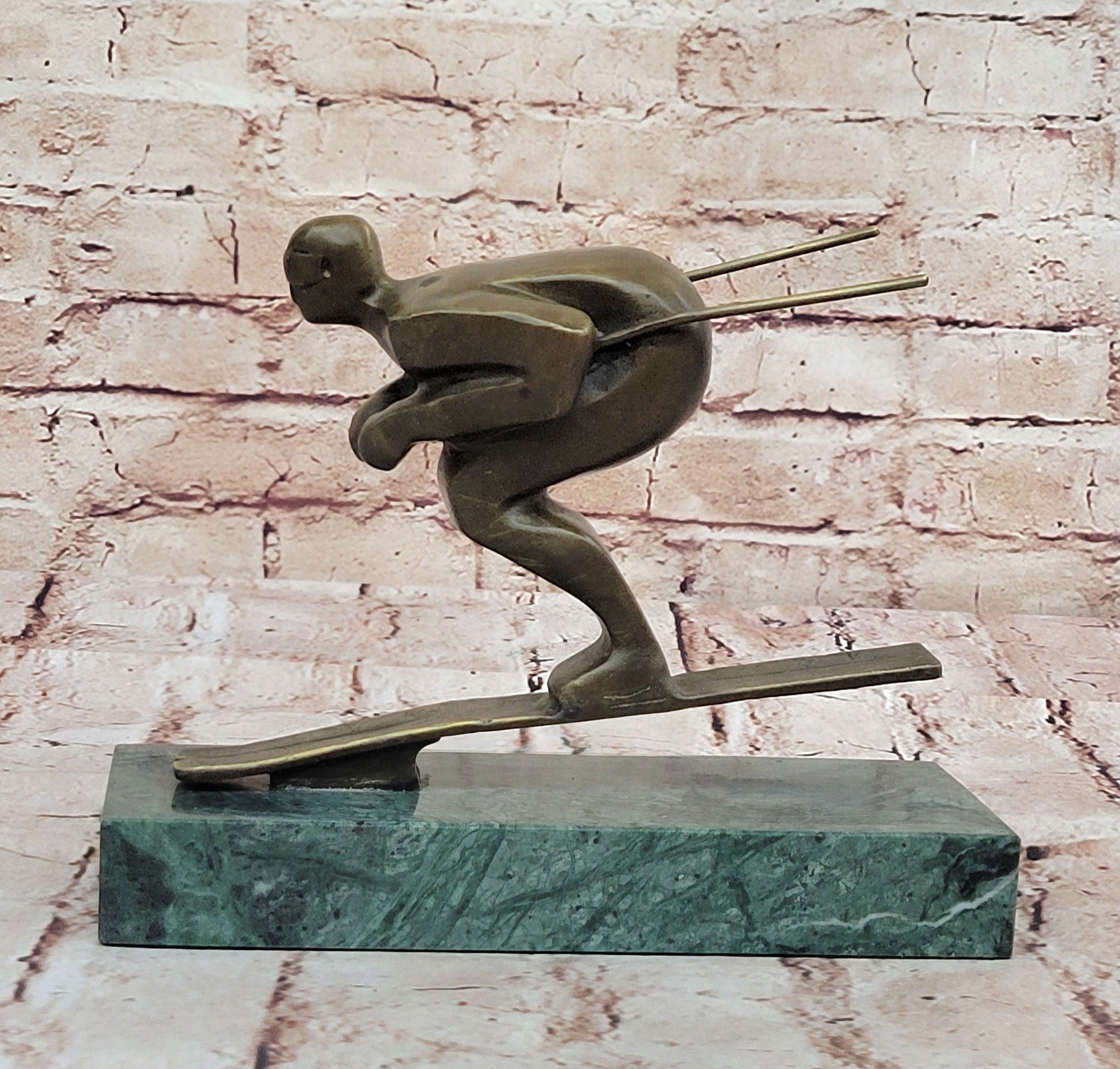 Handcrafted An exceptional Art Deco 100% Real bronze sculpture of a ski-jumper