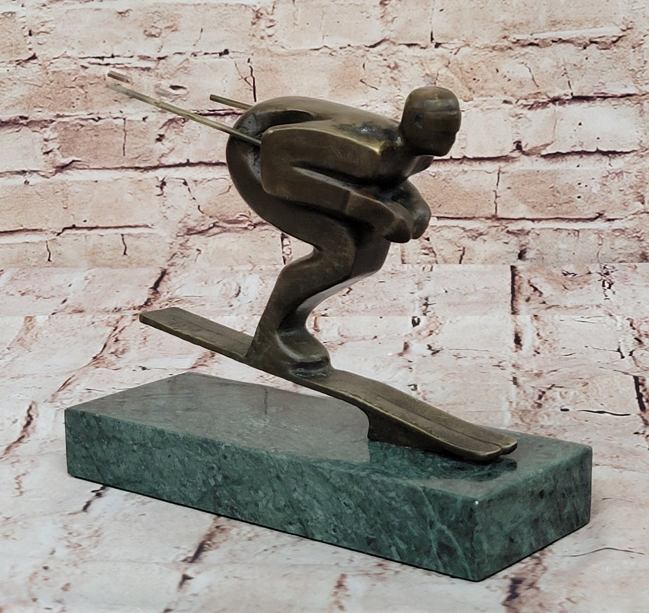 Handcrafted An exceptional Art Deco 100% Real bronze sculpture of a ski-jumper